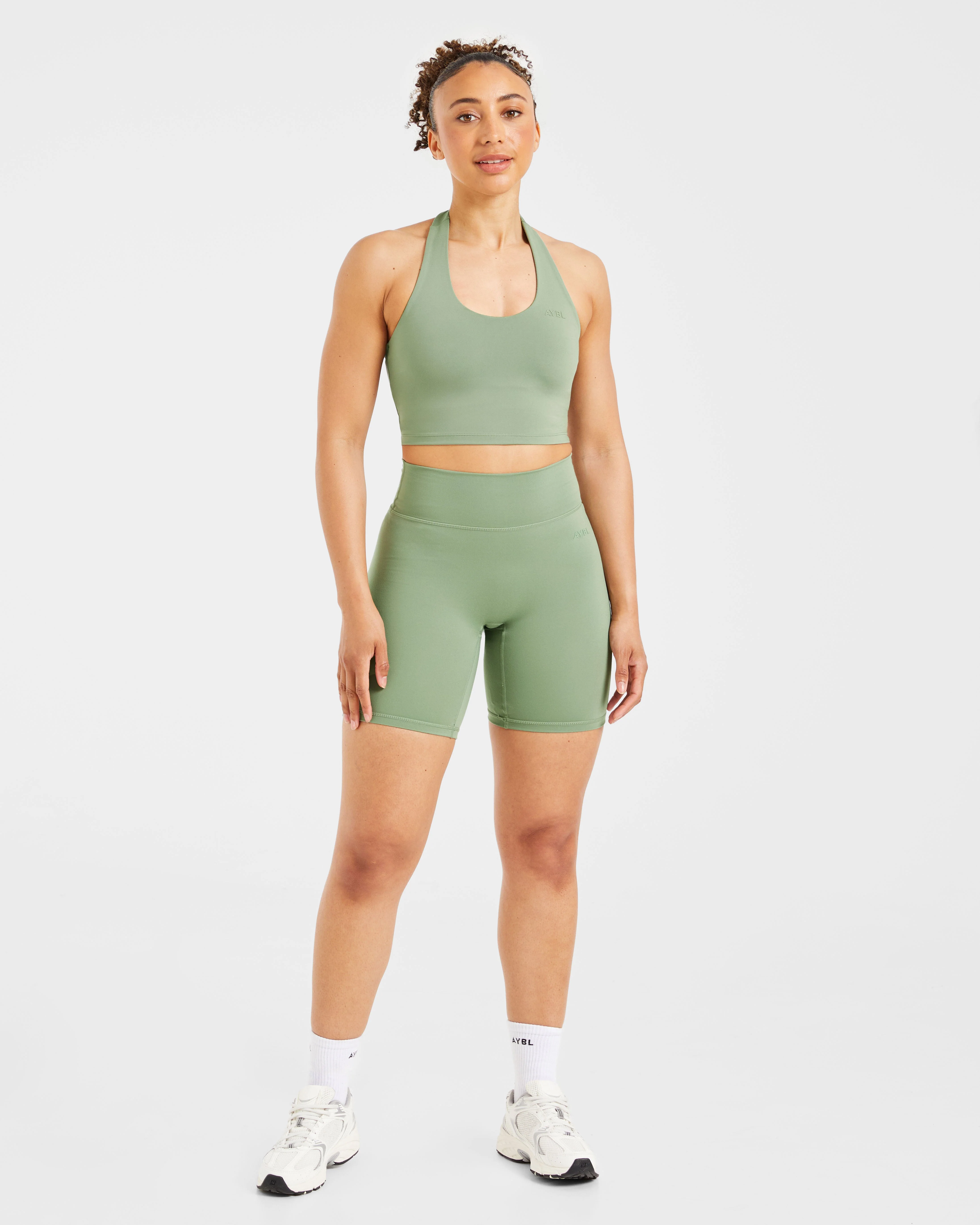 Staple Halterneck Crop Top - Olive Vert - Image 3