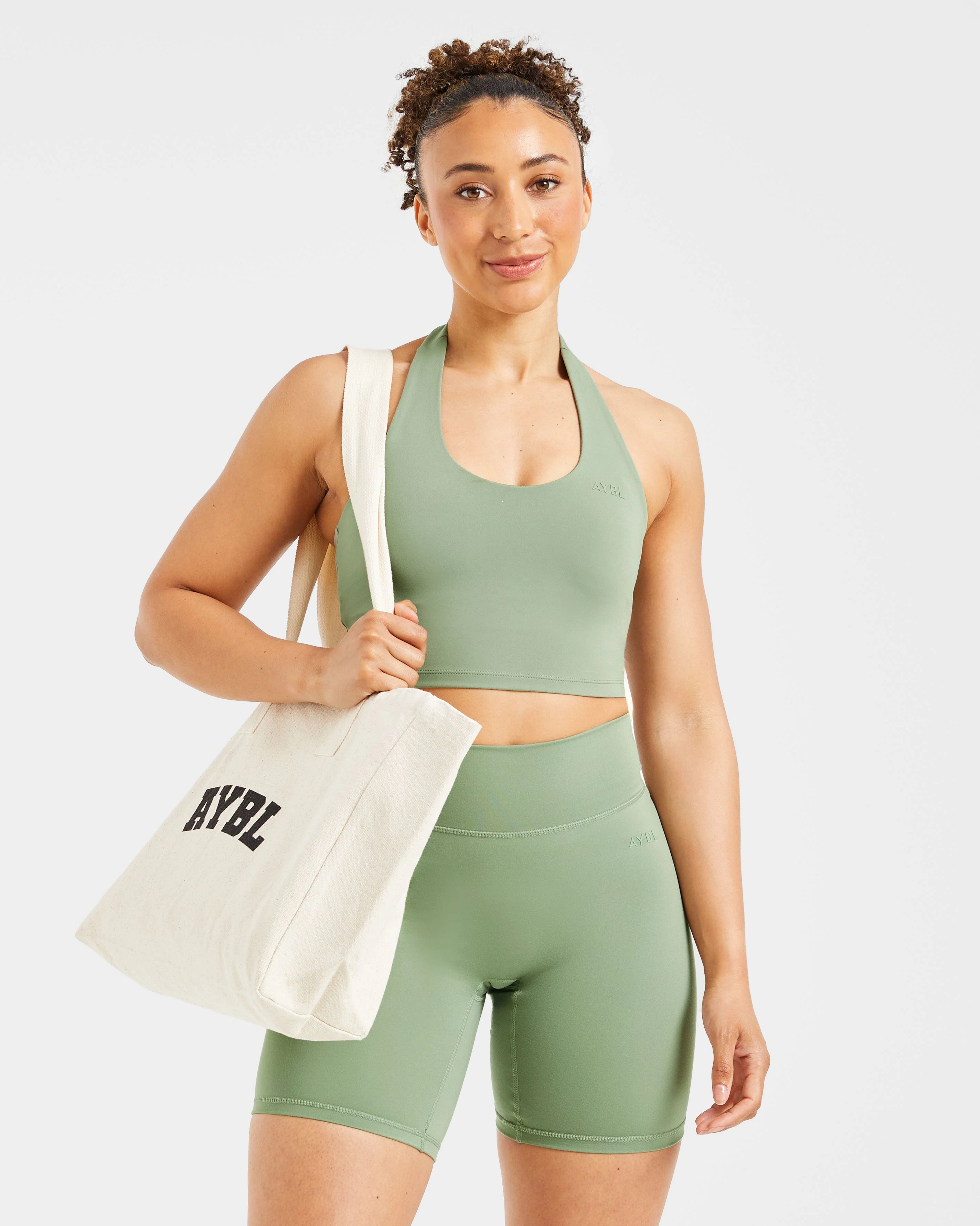 Staple Halterneck Crop Top - Olive Vert - Image 7