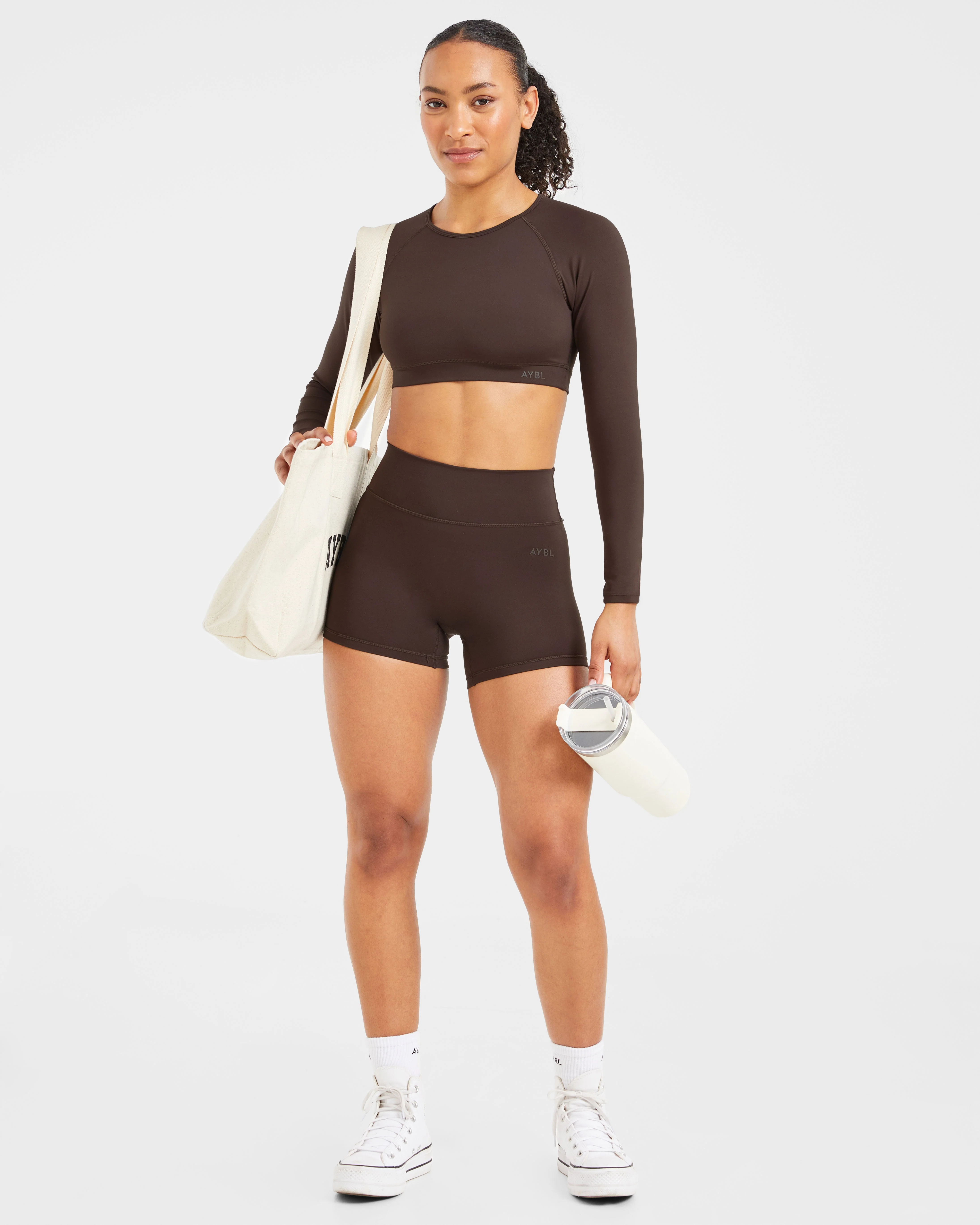 Staple Long Sleeve Crop Top - Coffee Brun - Image 7