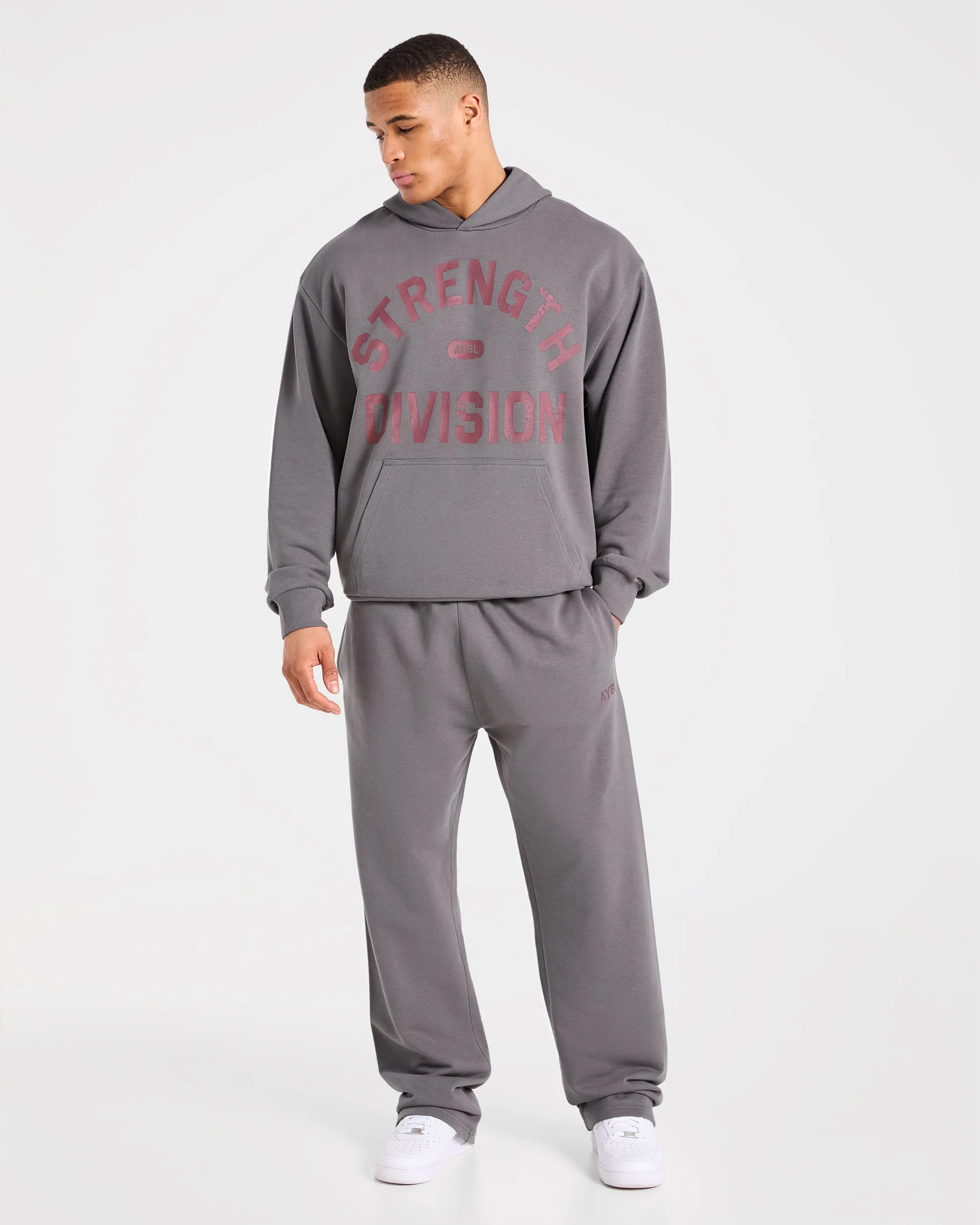 Strength Division Oversized Hoodie - Charcoal/Rouge - Image 3