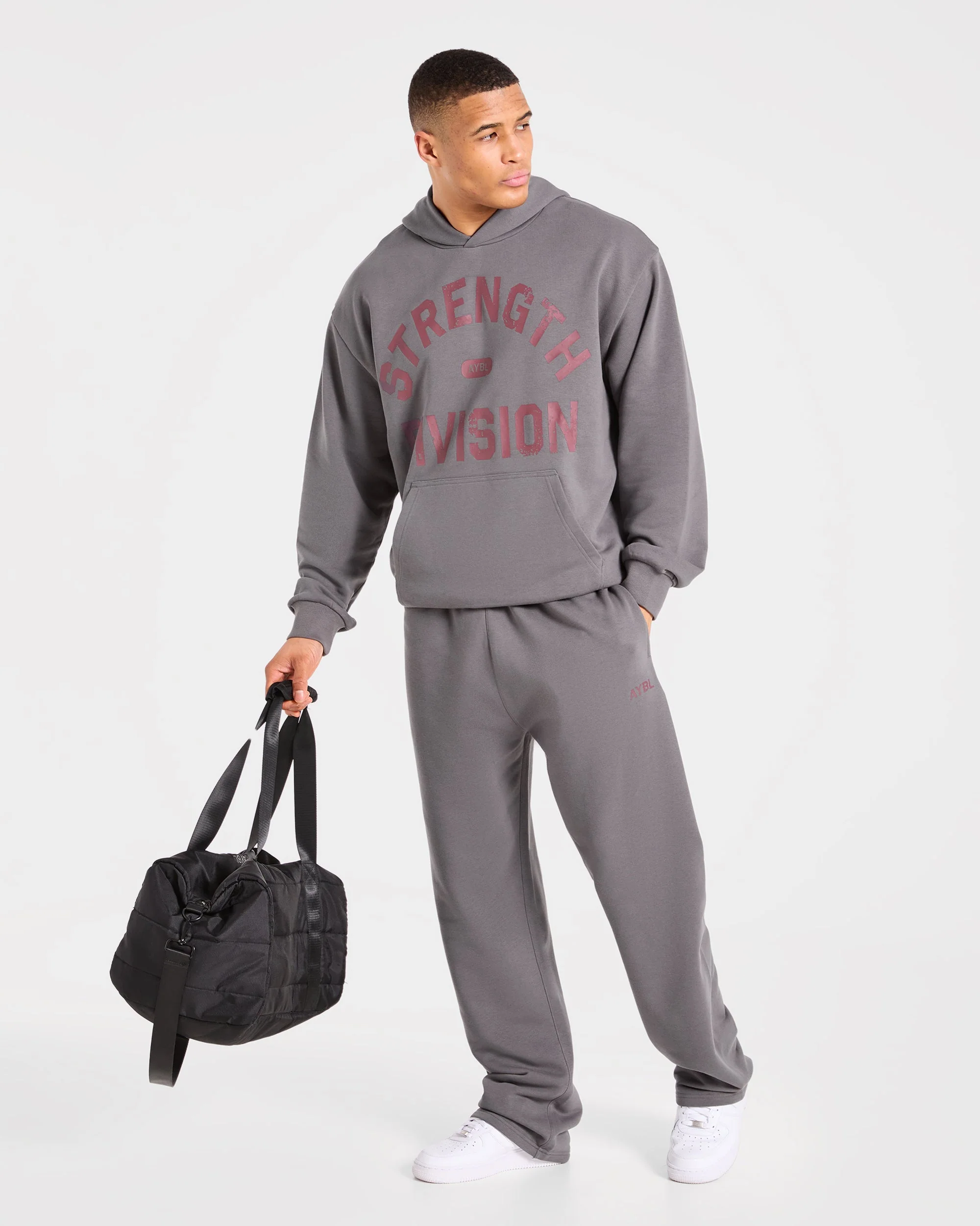 Strength Division Oversized Hoodie - Charcoal/Rouge - Image 8