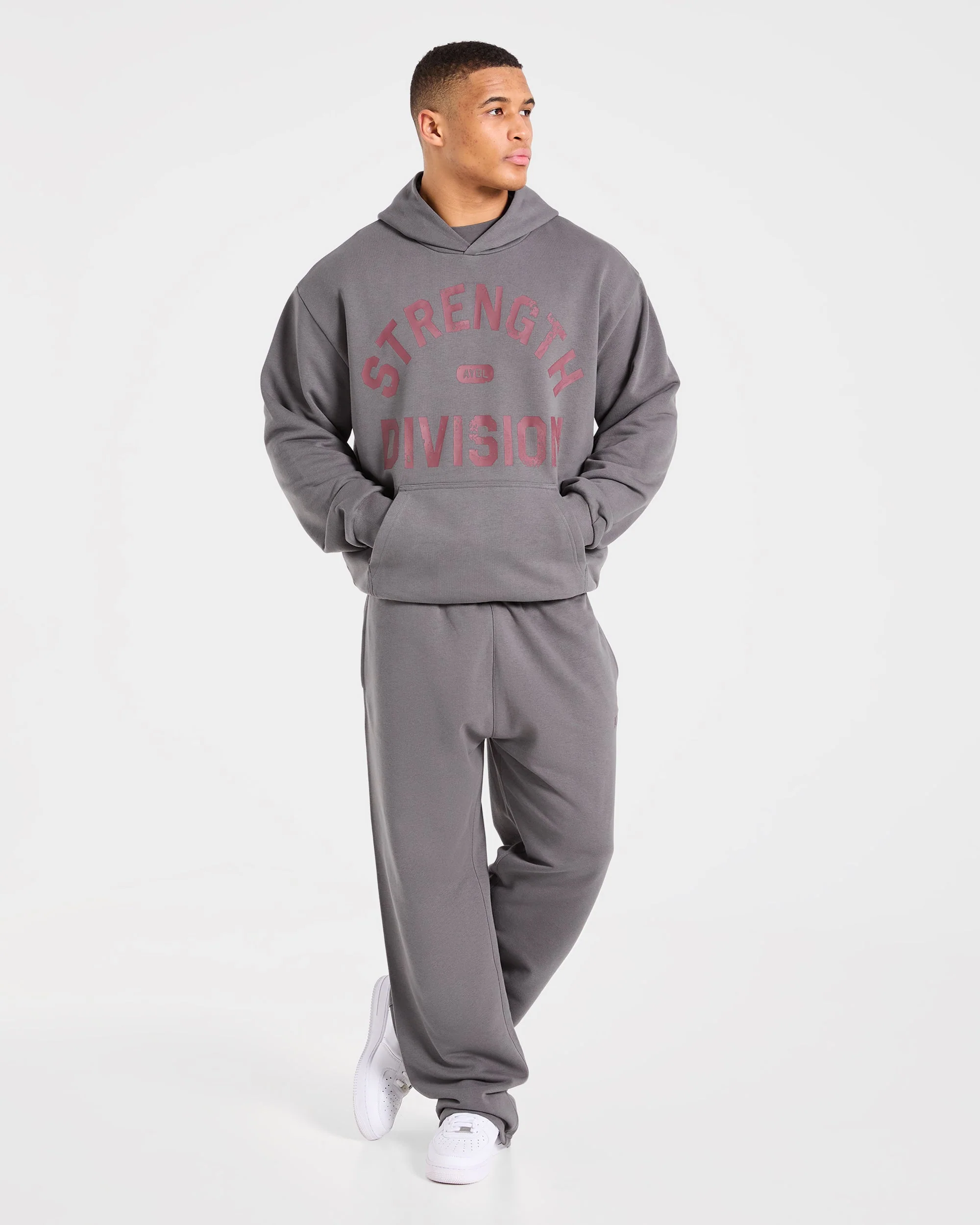 Strength Division Oversized Straight Leg Joggers - Charcoal/Rouge - Image 3