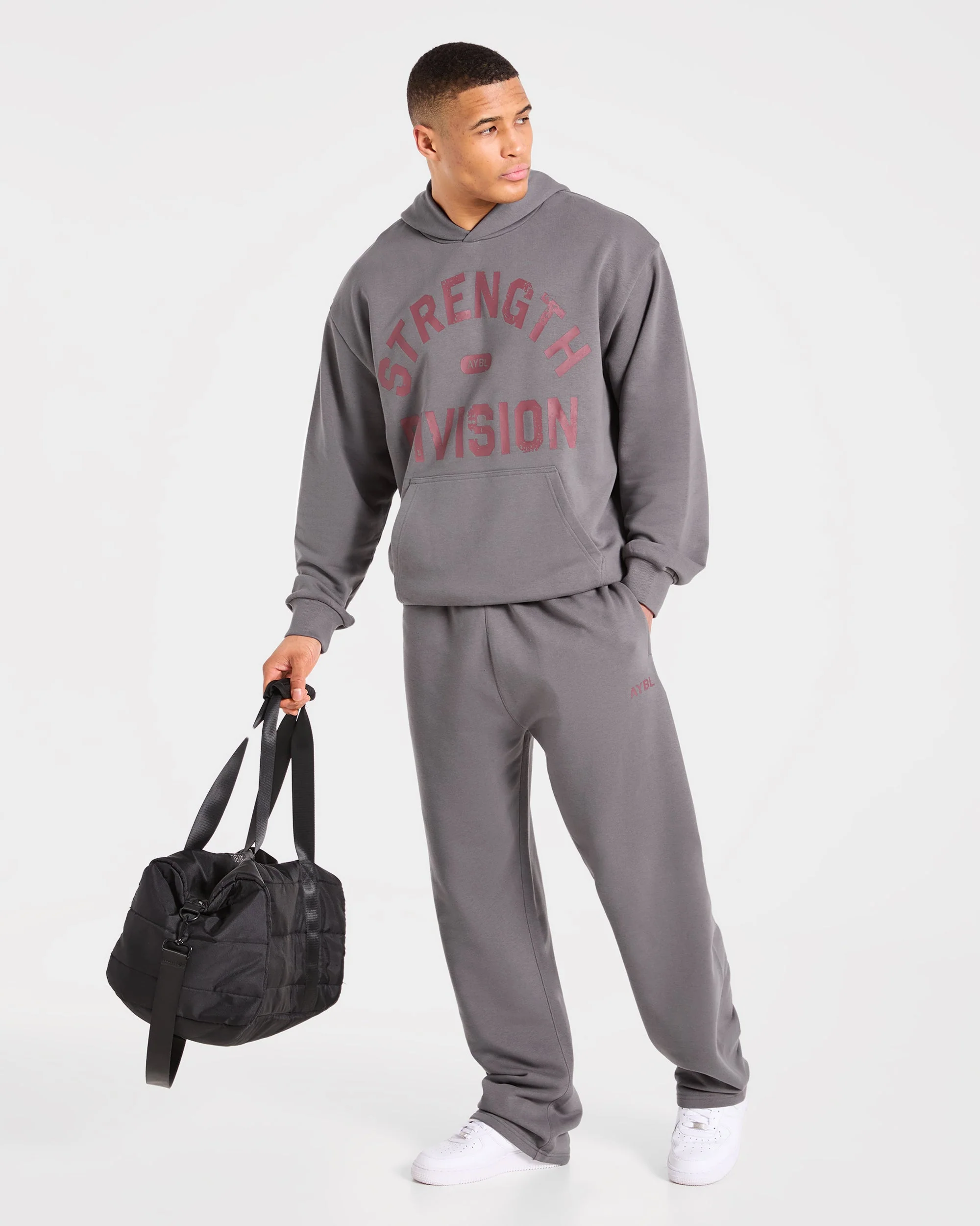 Strength Division Oversized Straight Leg Joggers - Charcoal/Rouge - Image 8