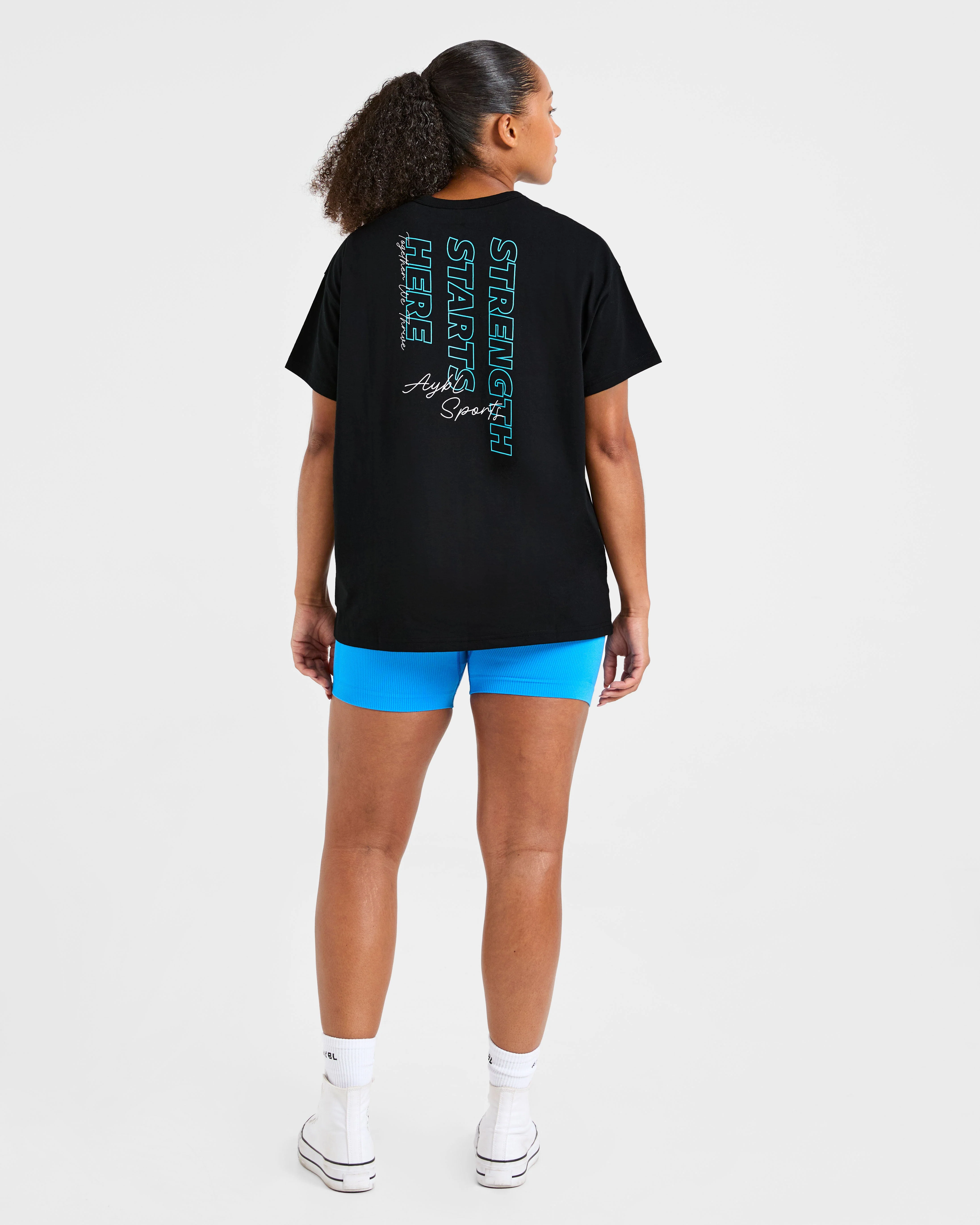 Strength Starts Here Oversized T Shirt - Noir/Bleu - Image 4