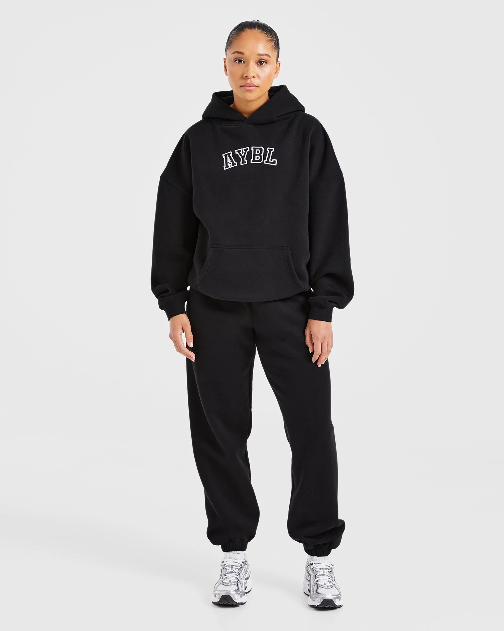 Varsity Embroidered Oversized Hoodie - Black - Image 3