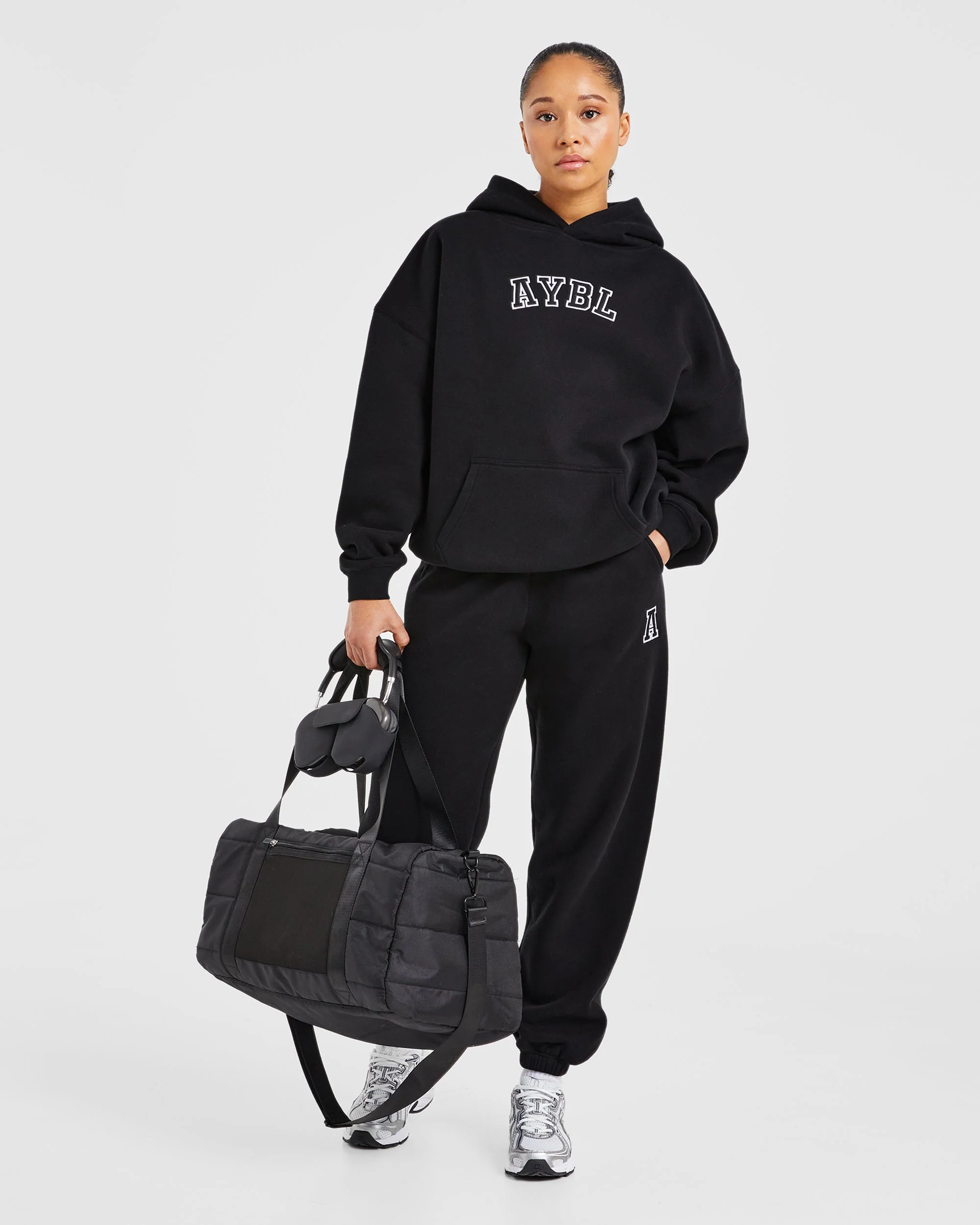 Varsity Embroidered Oversized Hoodie - Black - Image 7