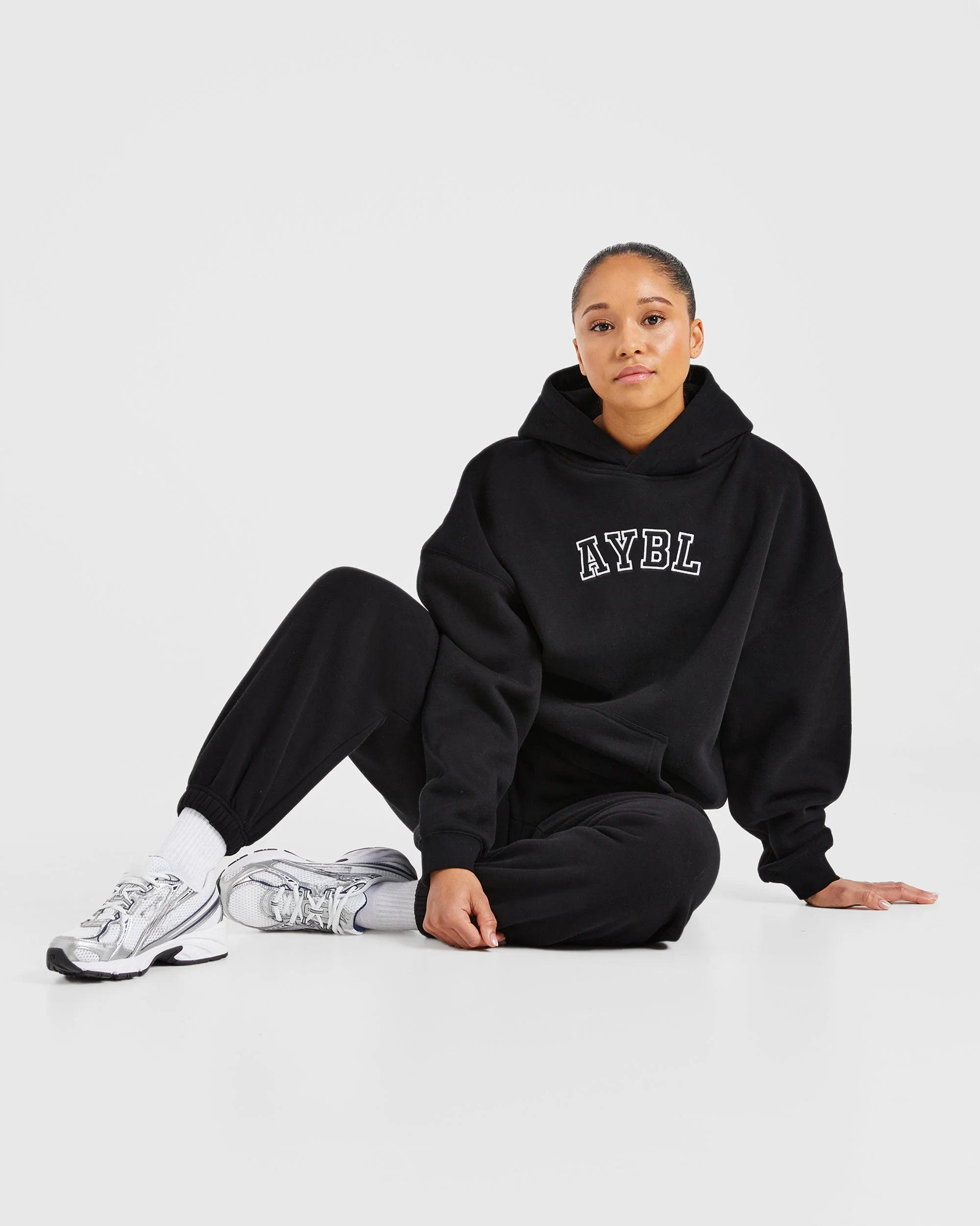 Varsity Embroidered Oversized Hoodie - Black - Image 8