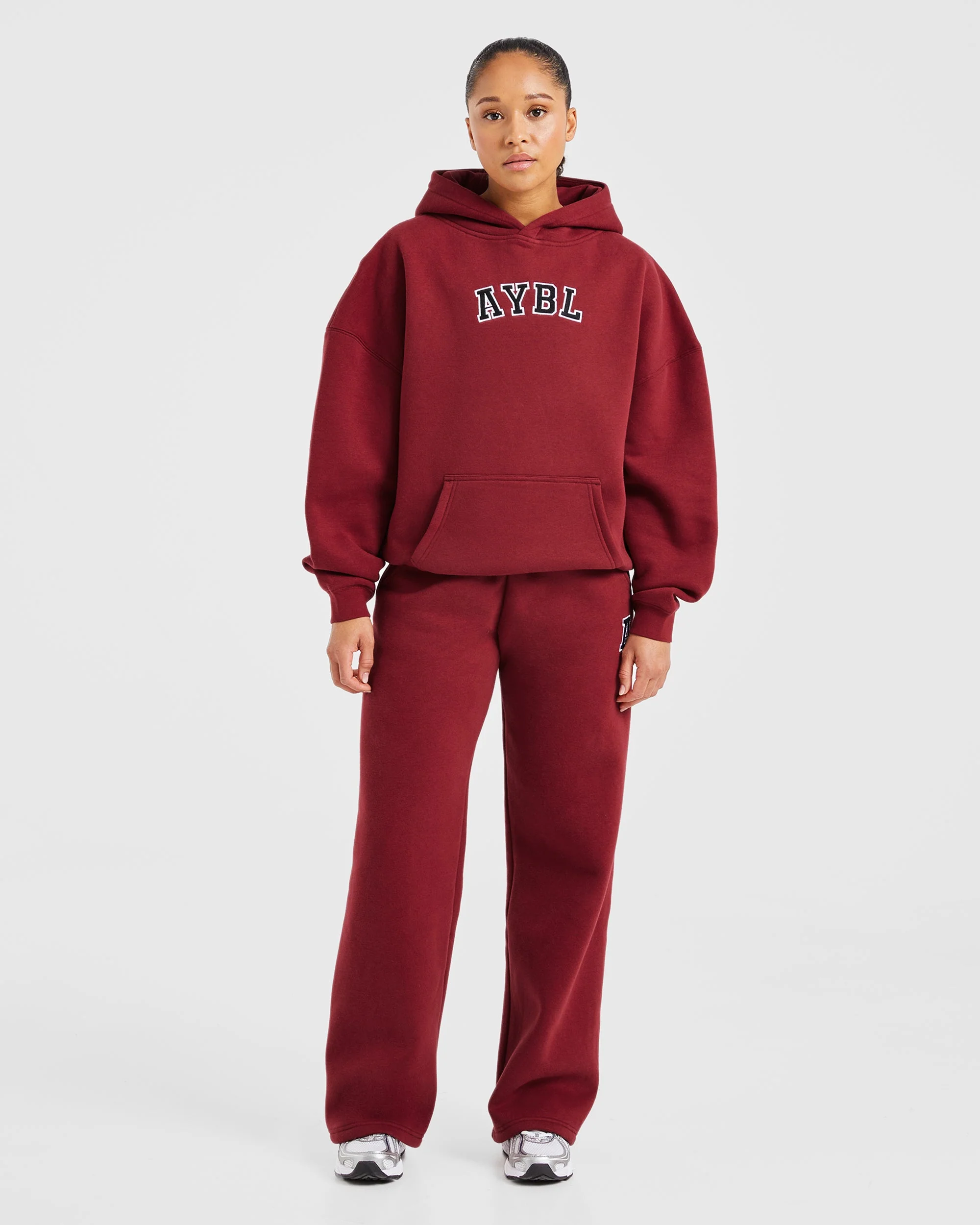 Varsity Embroidered Oversized Hoodie - Burgundy - Image 3