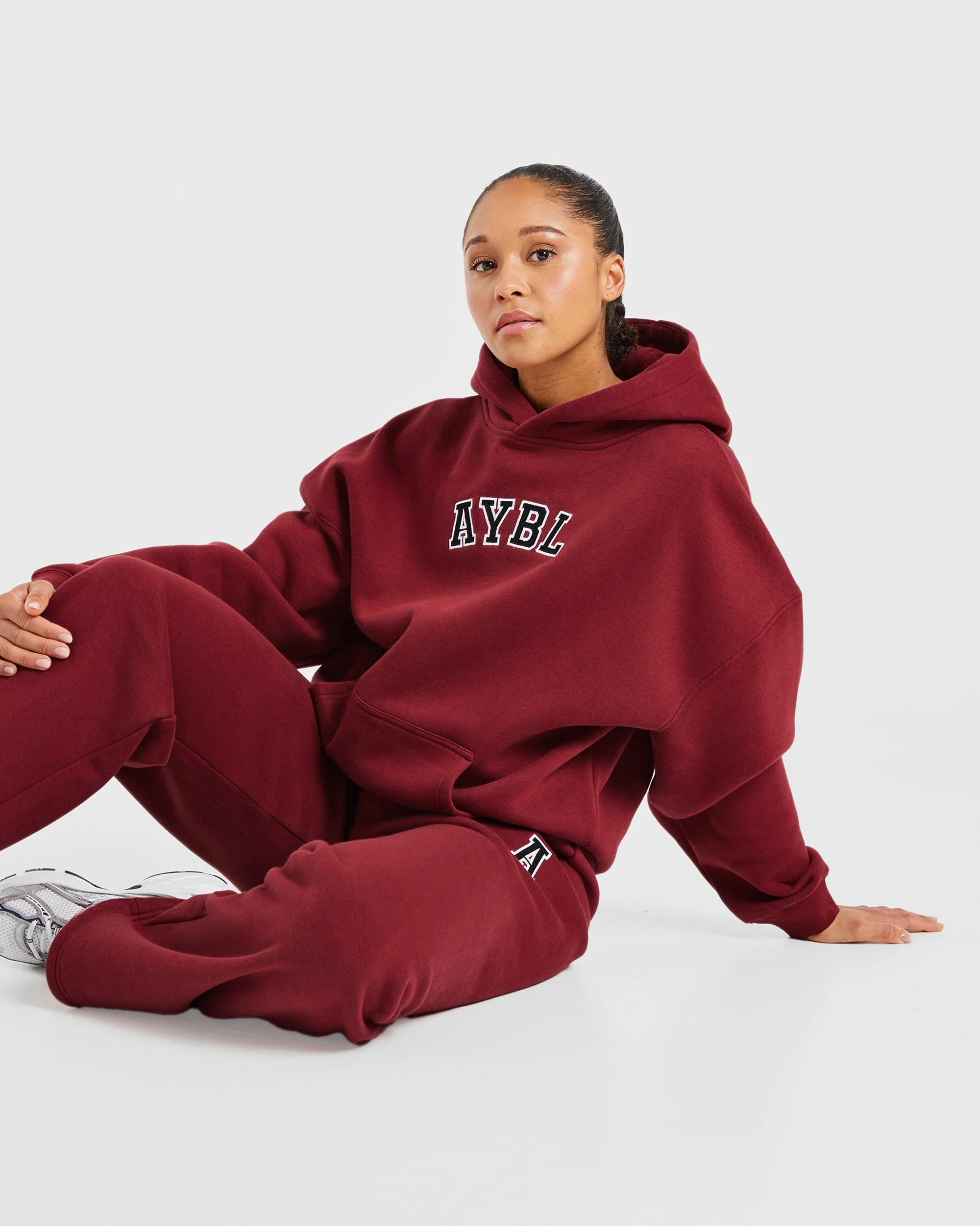 Varsity Embroidered Oversized Hoodie - Burgundy - Image 7