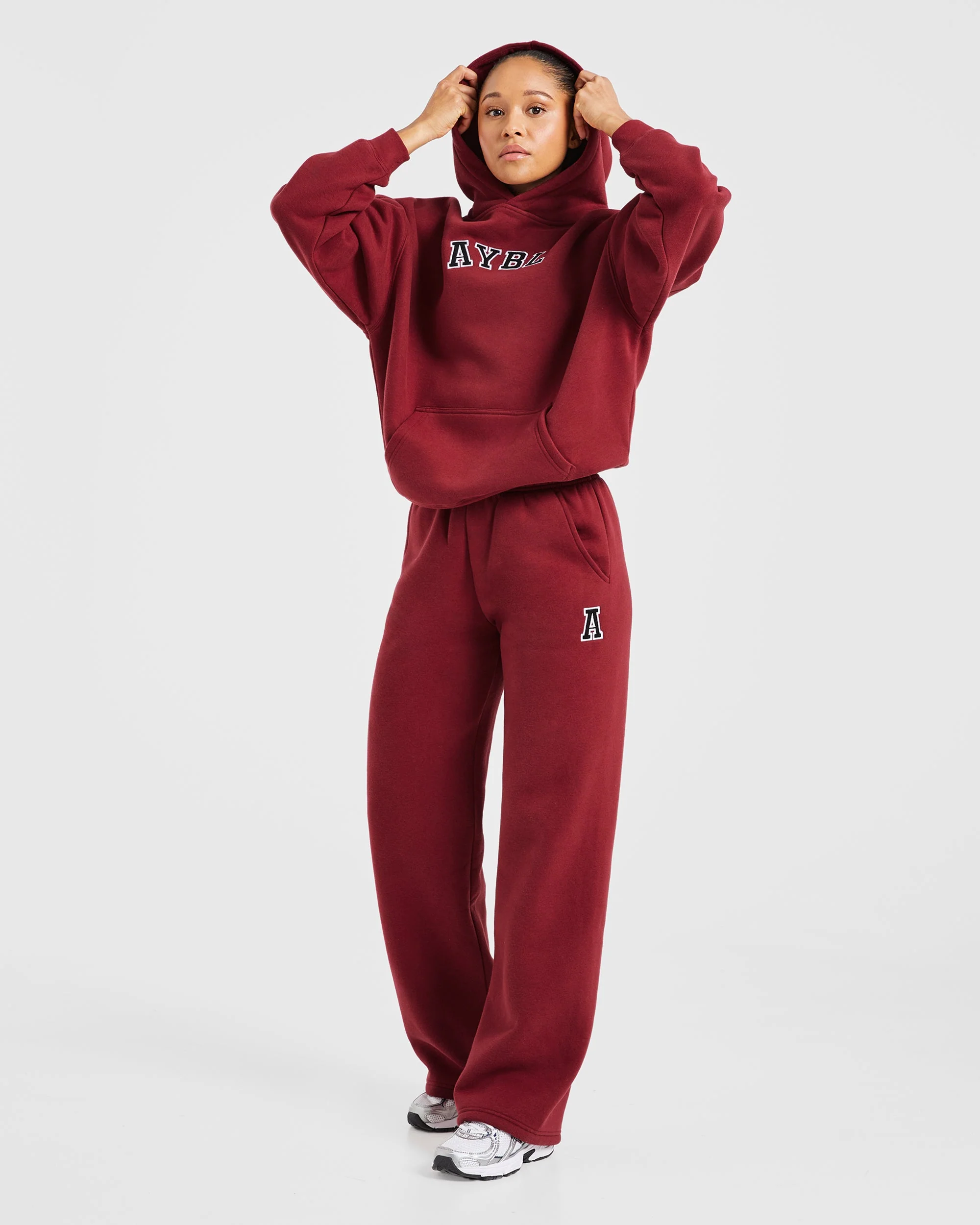 Varsity Embroidered Oversized Hoodie - Burgundy - Image 8