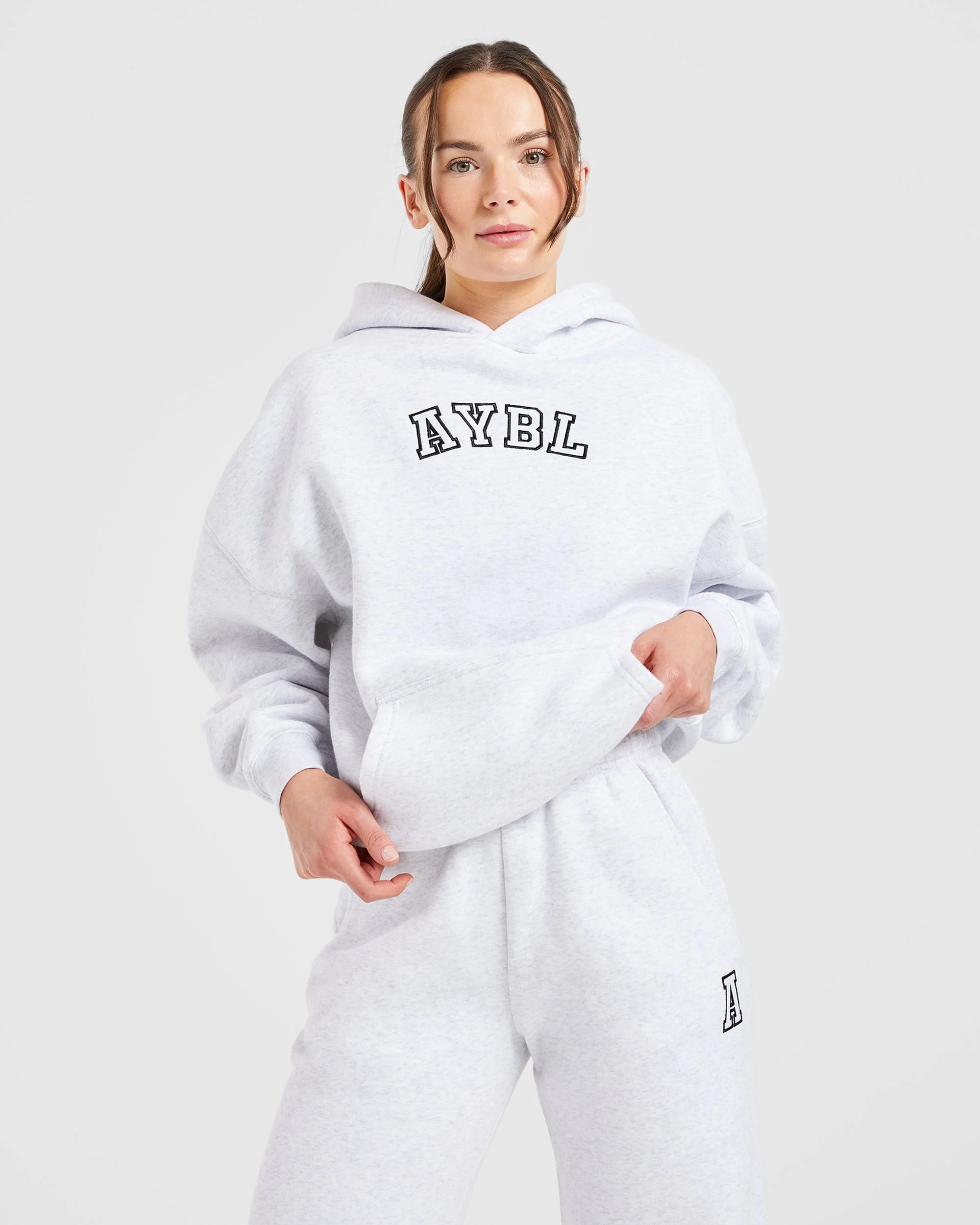 Varsity Embroidered Oversized Hoodie - Heather Grey - Image 7