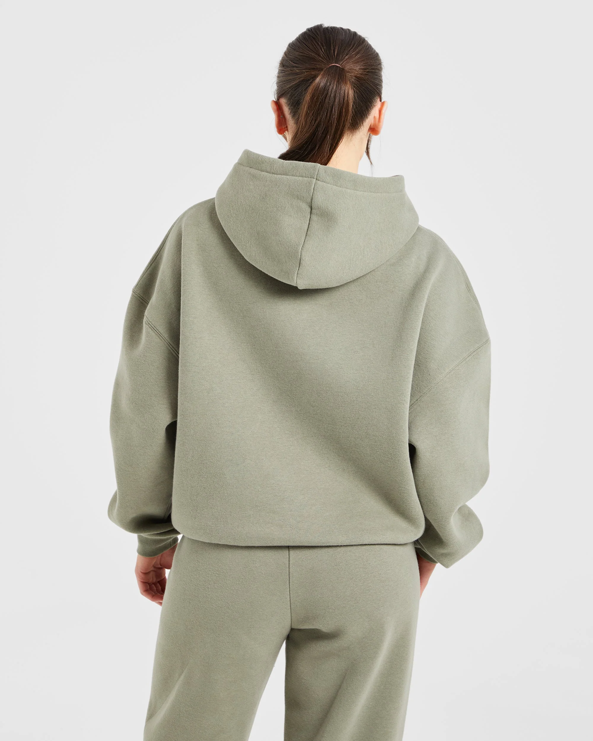 Varsity Embroidered Oversized Hoodie - Muted Olive - Image 2