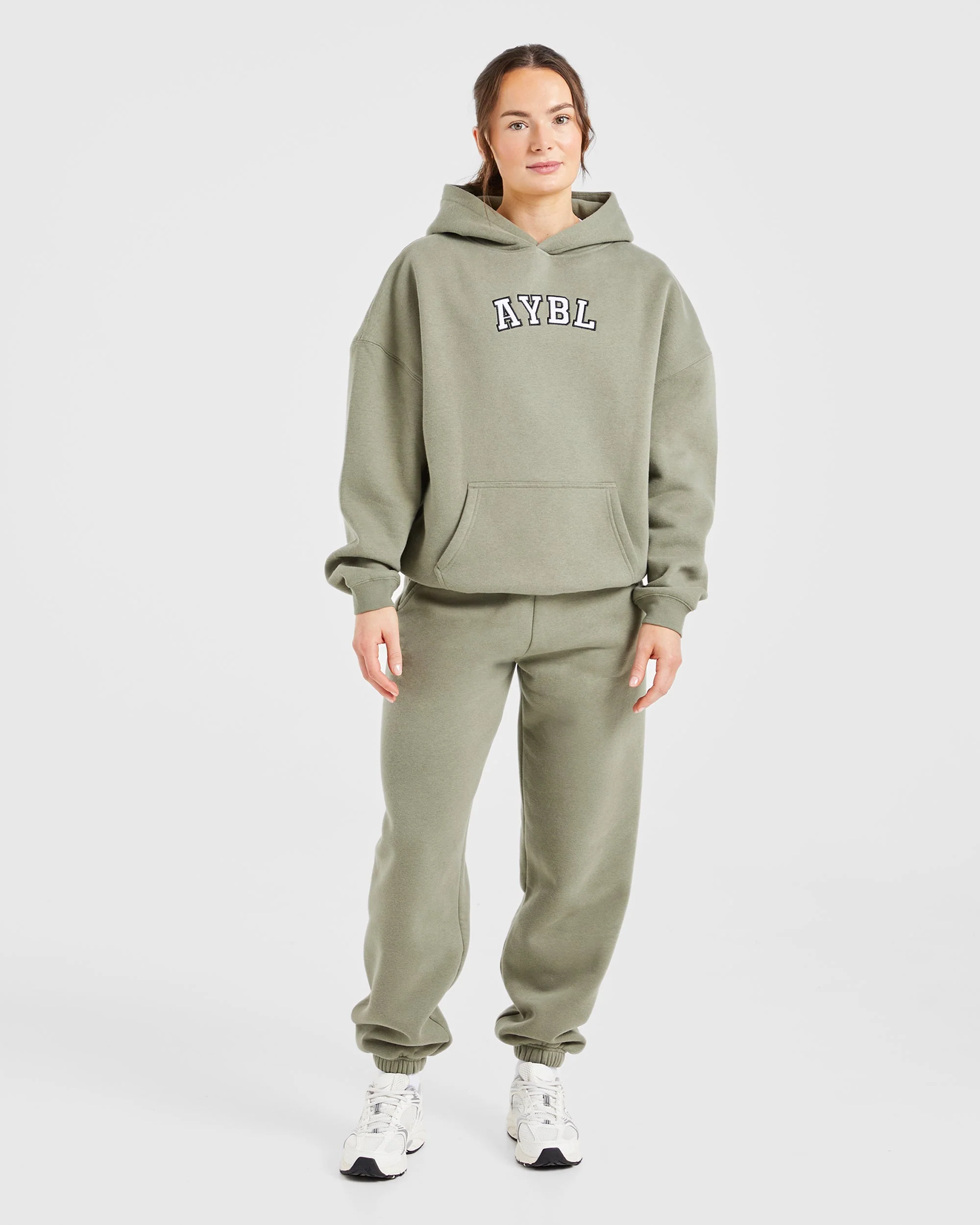 Varsity Embroidered Oversized Hoodie - Muted Olive - Image 3