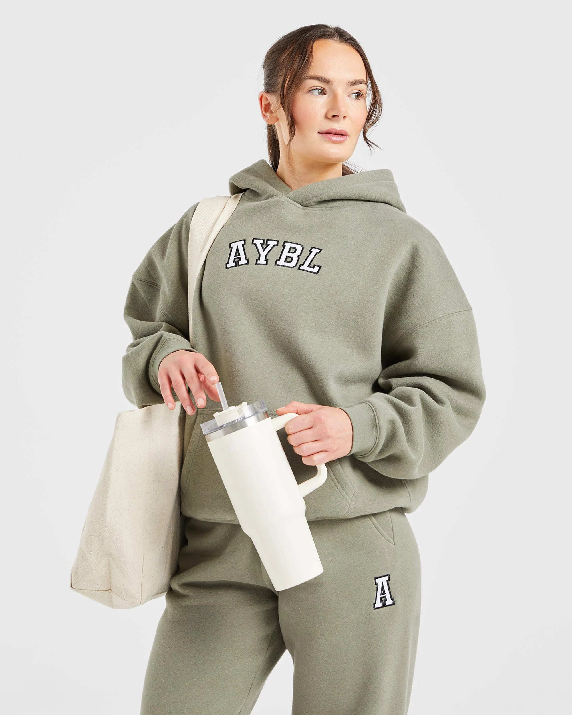 Varsity Embroidered Oversized Hoodie - Muted Olive - Image 7