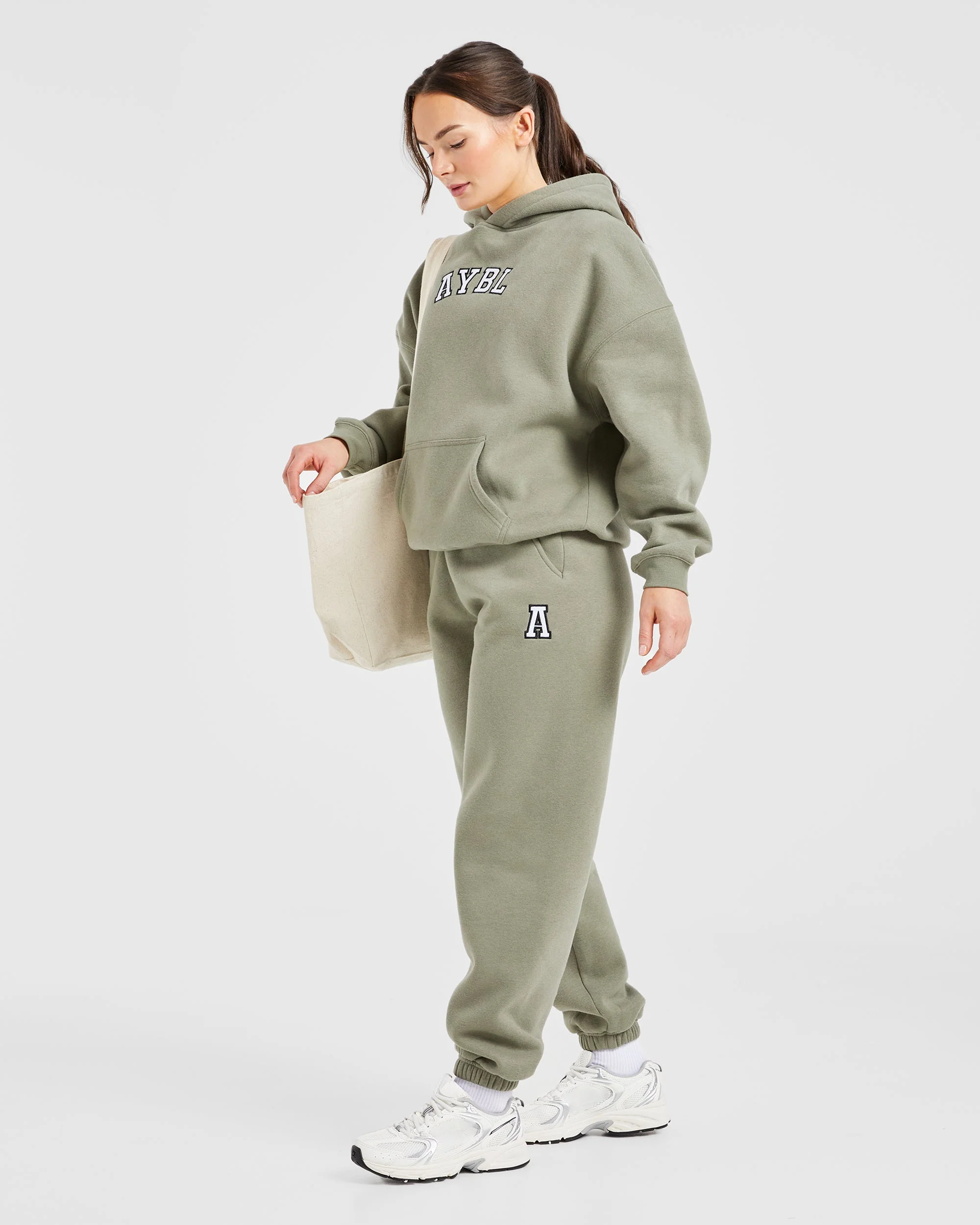 Varsity Embroidered Oversized Hoodie - Muted Olive - Image 8