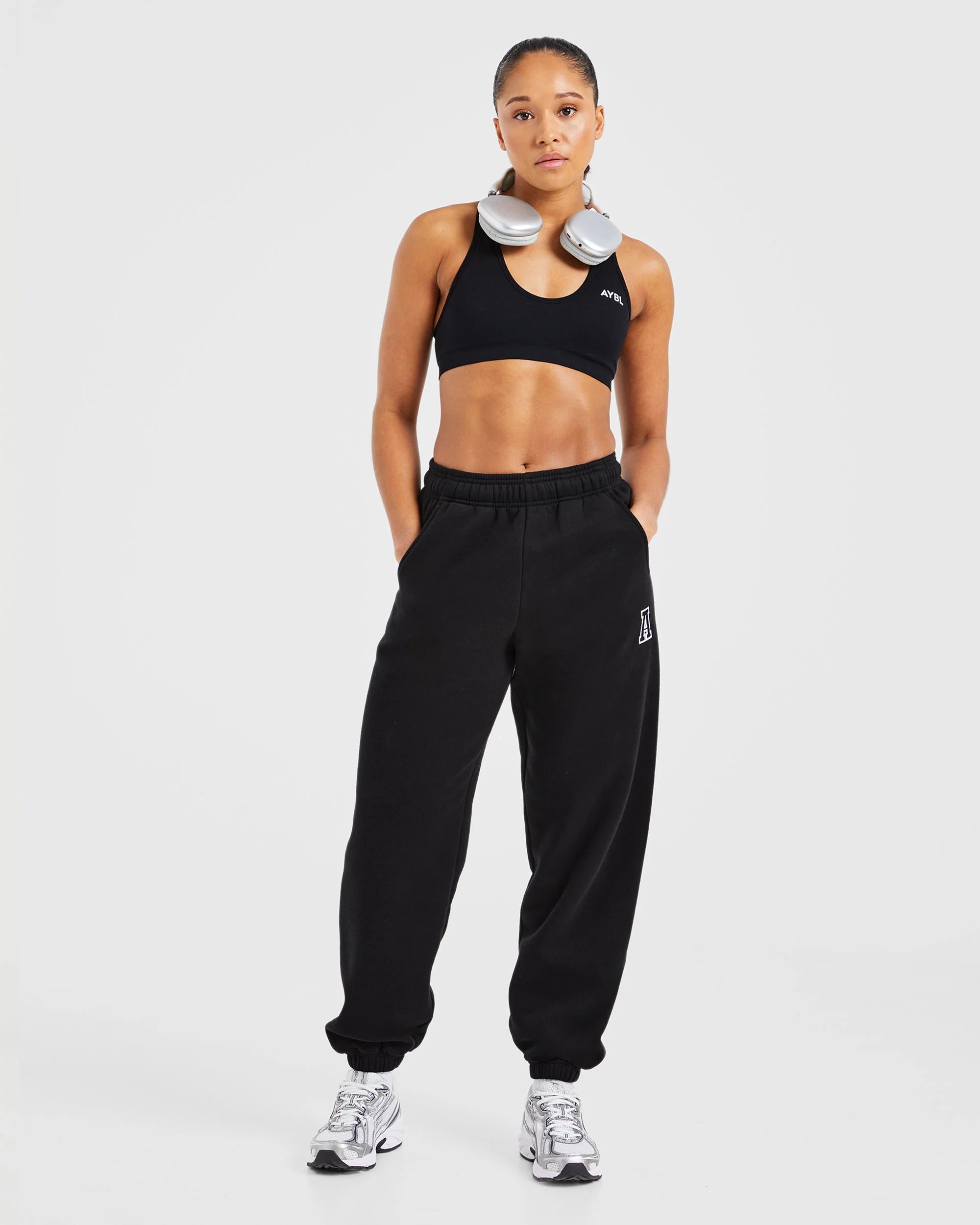 Varsity Embroidered Oversized Joggers - Black - Image 7