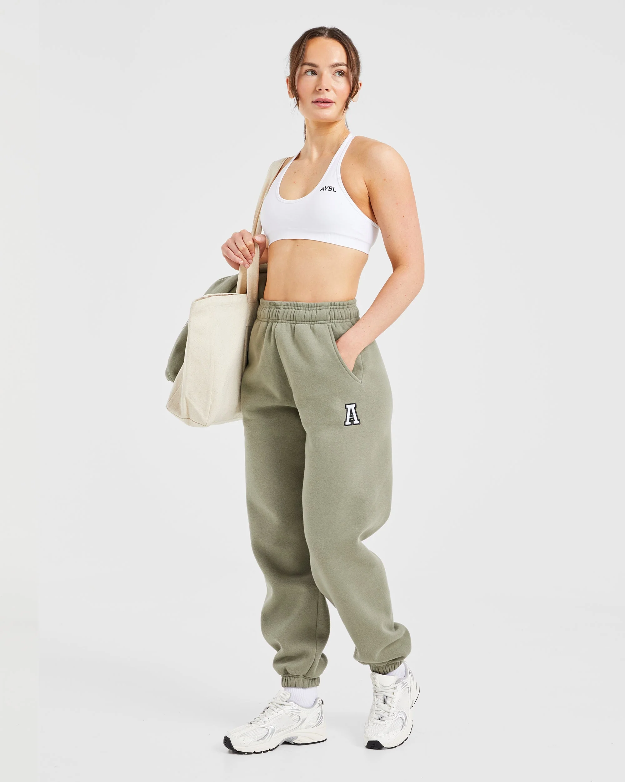 Varsity Embroidered Oversized Joggers - Muted Olive - Image 7