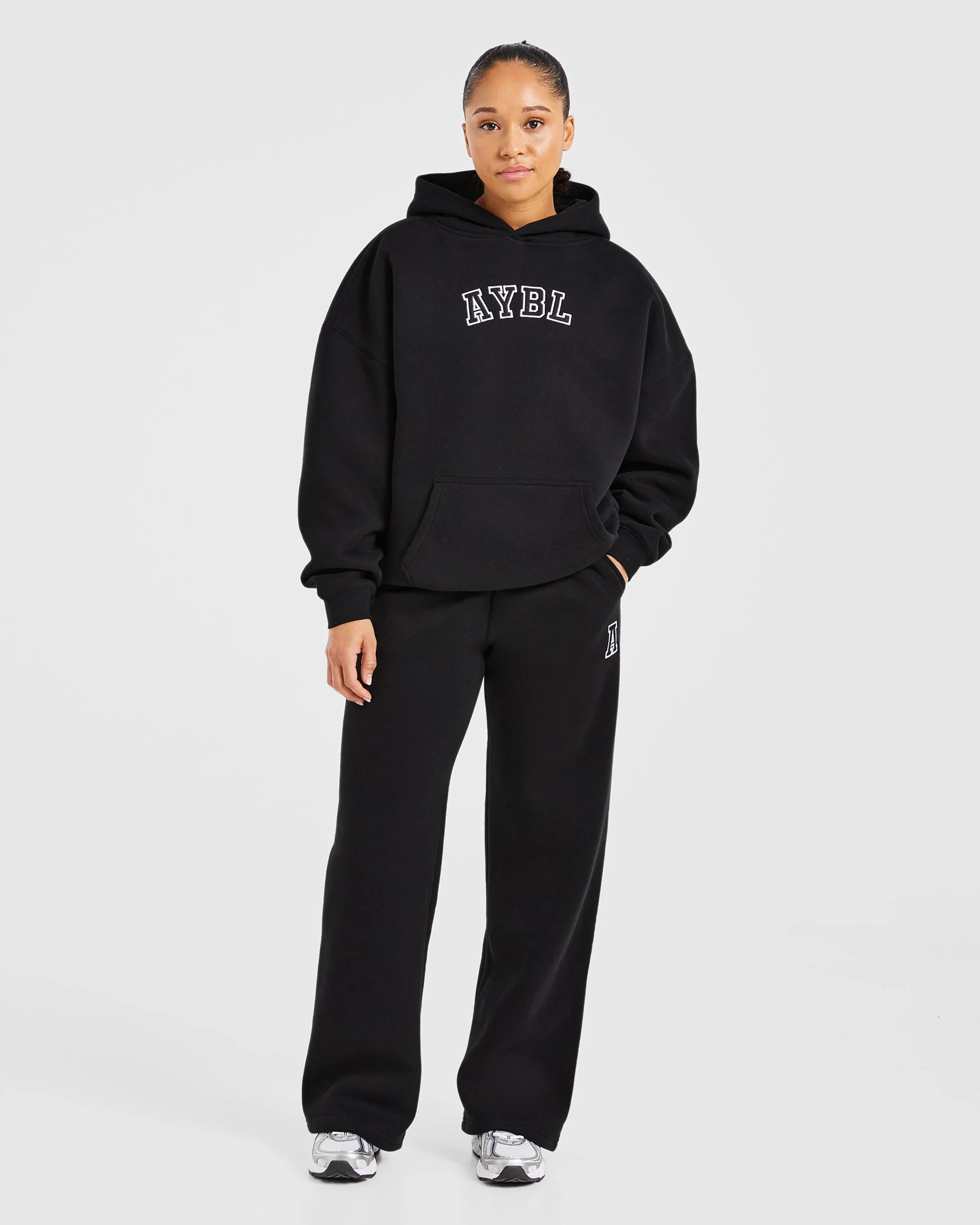 Varsity Embroidered Oversized Straight Leg Joggers - Black - Image 3