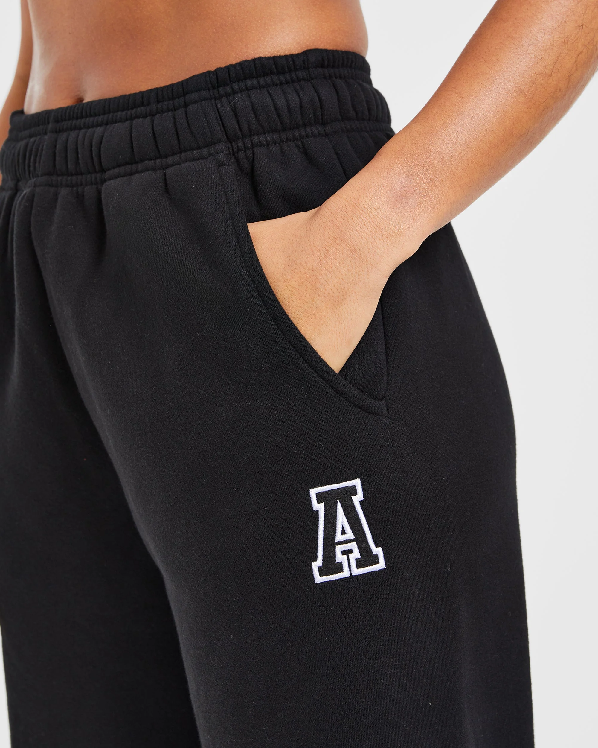 Varsity Embroidered Oversized Straight Leg Joggers - Black - Image 5