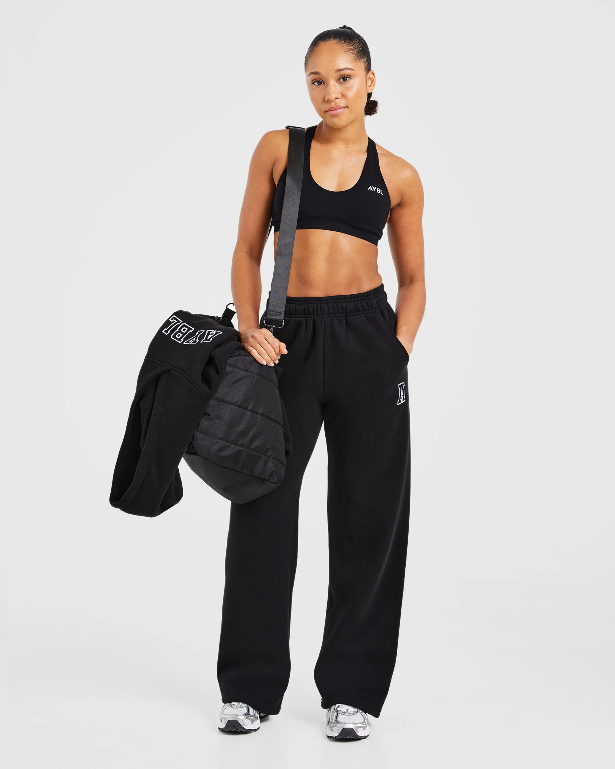 Varsity Embroidered Oversized Straight Leg Joggers - Black - Image 7