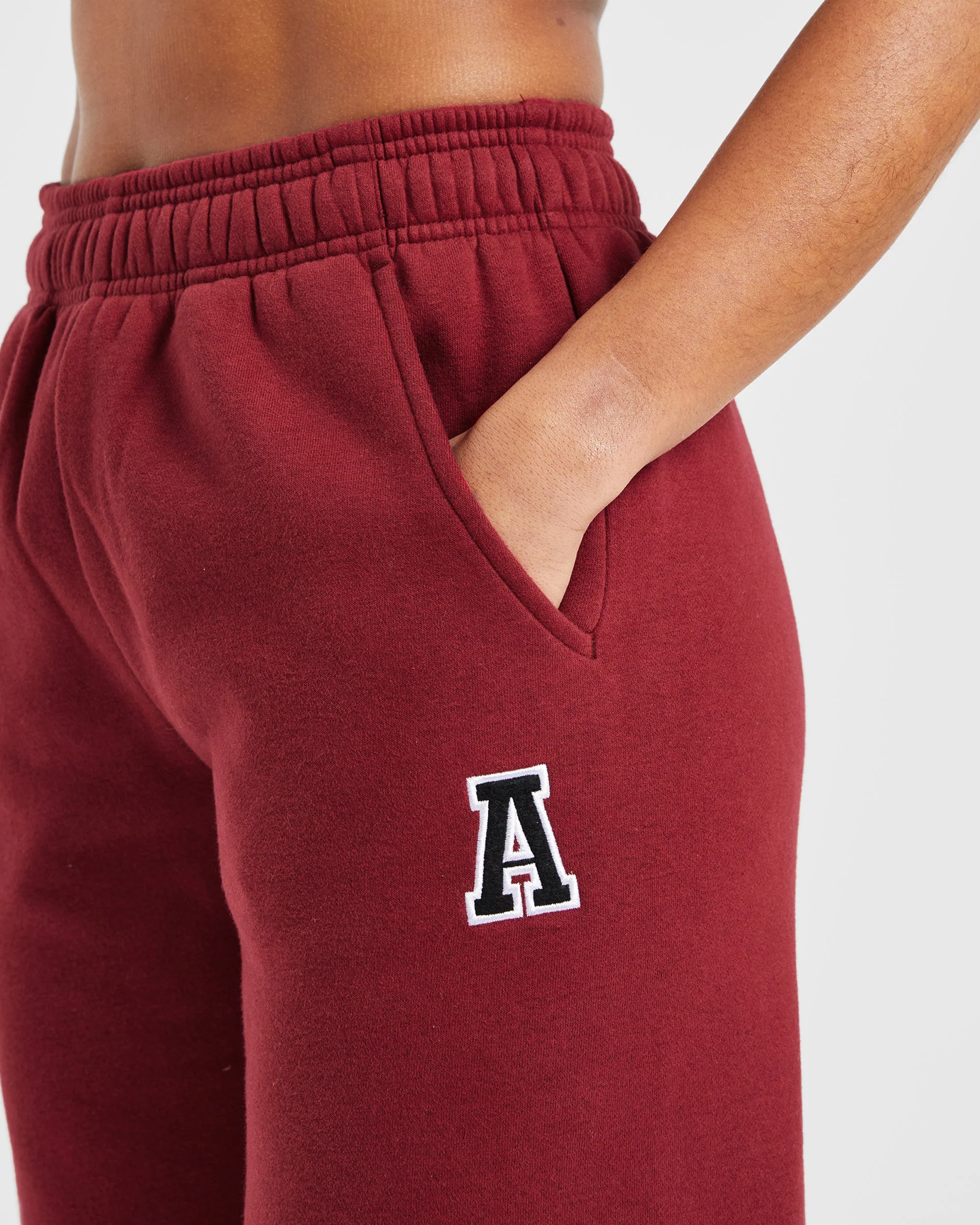Varsity Embroidered Oversized Straight Leg Joggers - Burgundy - Image 5
