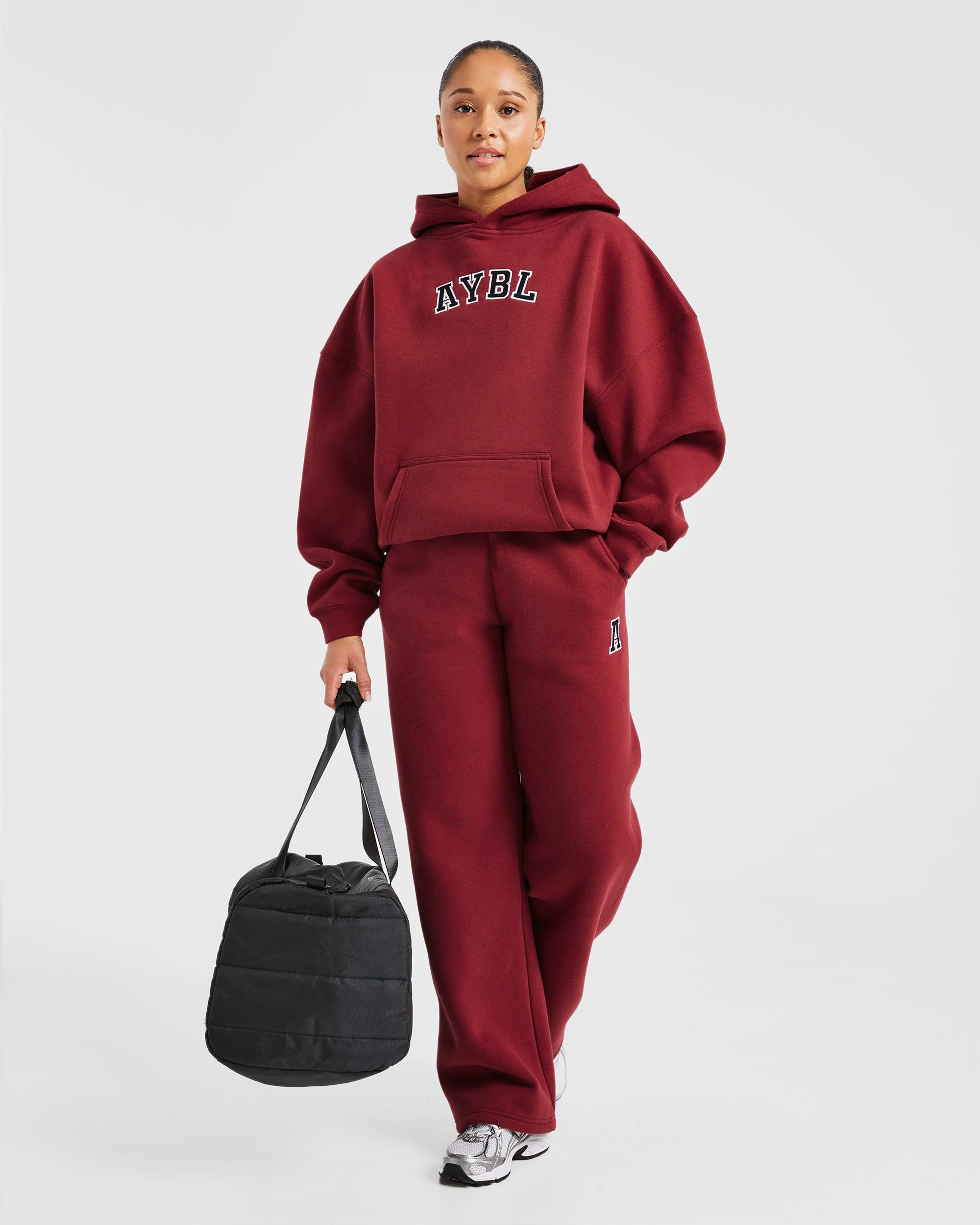 Varsity Embroidered Oversized Straight Leg Joggers - Burgundy - Image 7