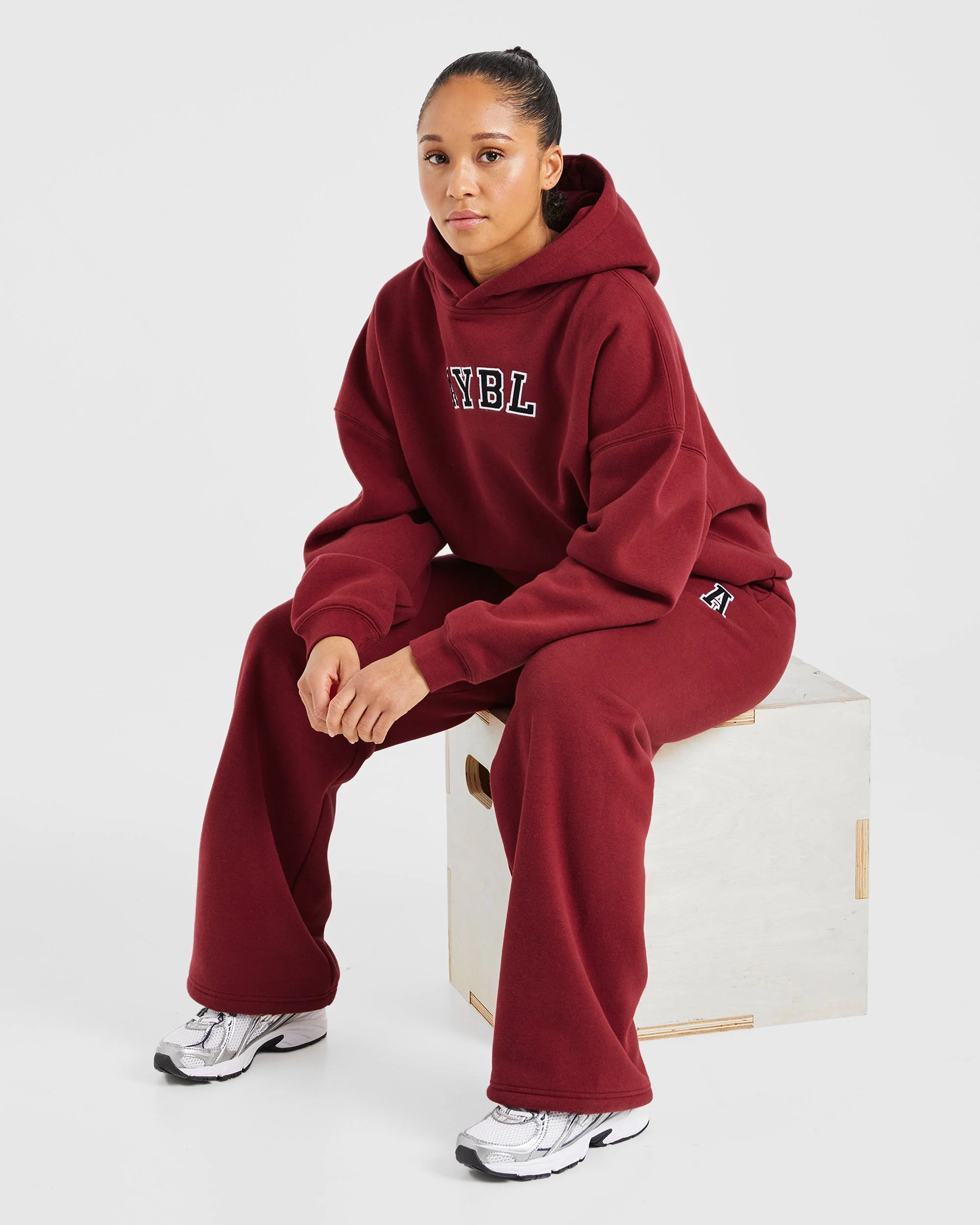 Varsity Embroidered Oversized Straight Leg Joggers - Burgundy - Image 8