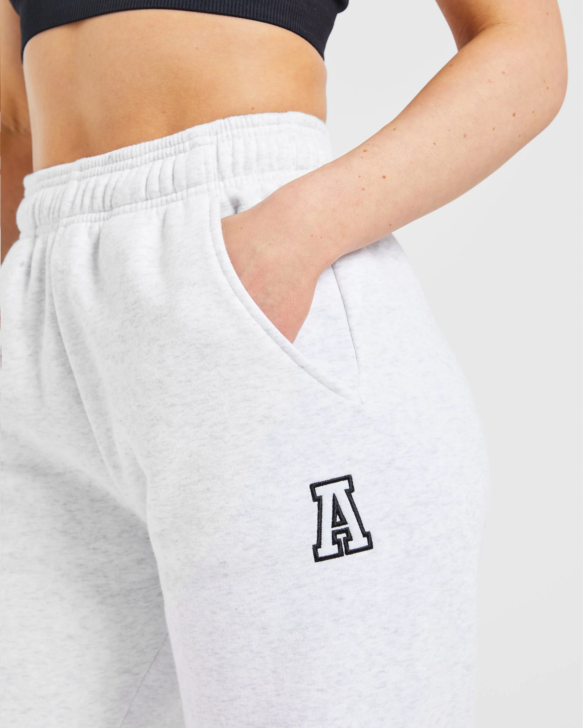 Varsity Embroidered Oversized Straight Leg Joggers - Heather Grey - Image 5