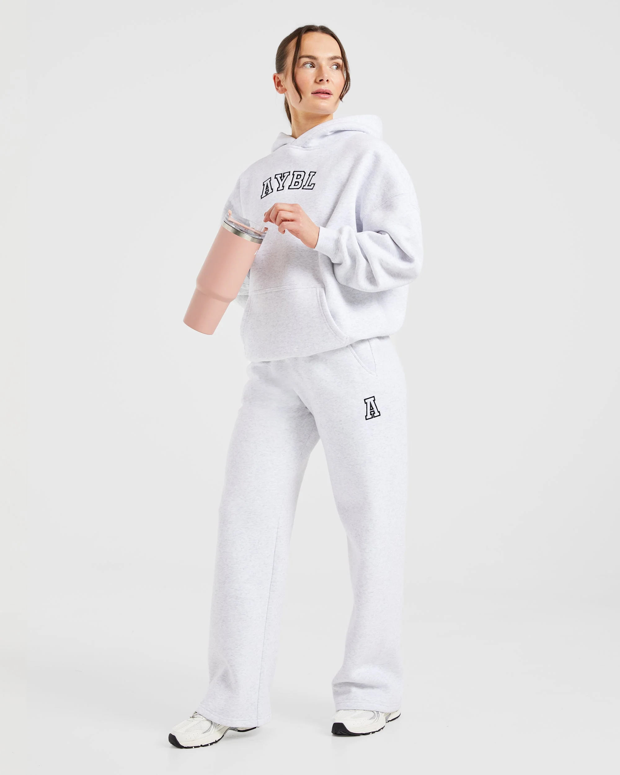 Varsity Embroidered Oversized Straight Leg Joggers - Heather Grey - Image 7