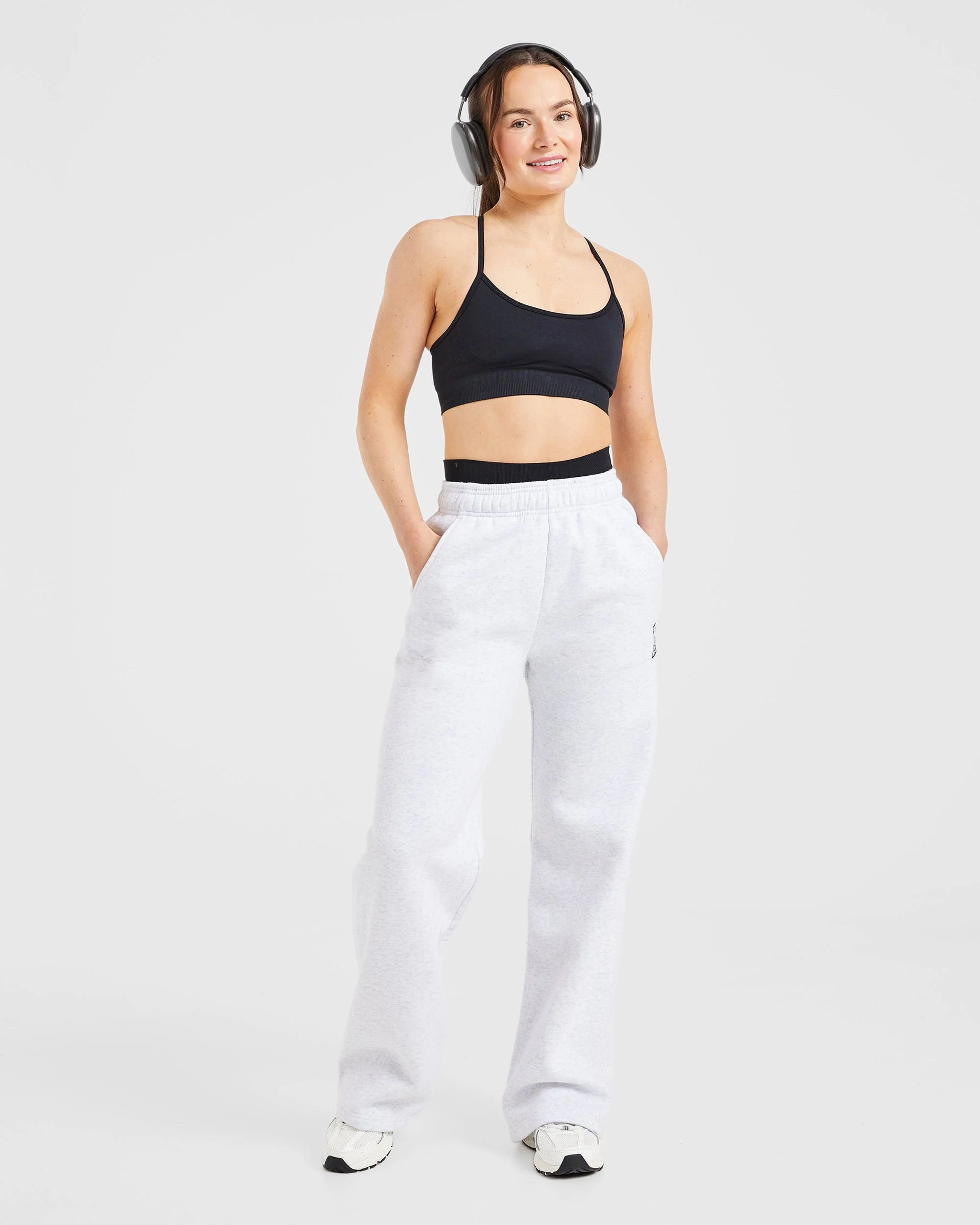Varsity Embroidered Oversized Straight Leg Joggers - Heather Grey - Image 8