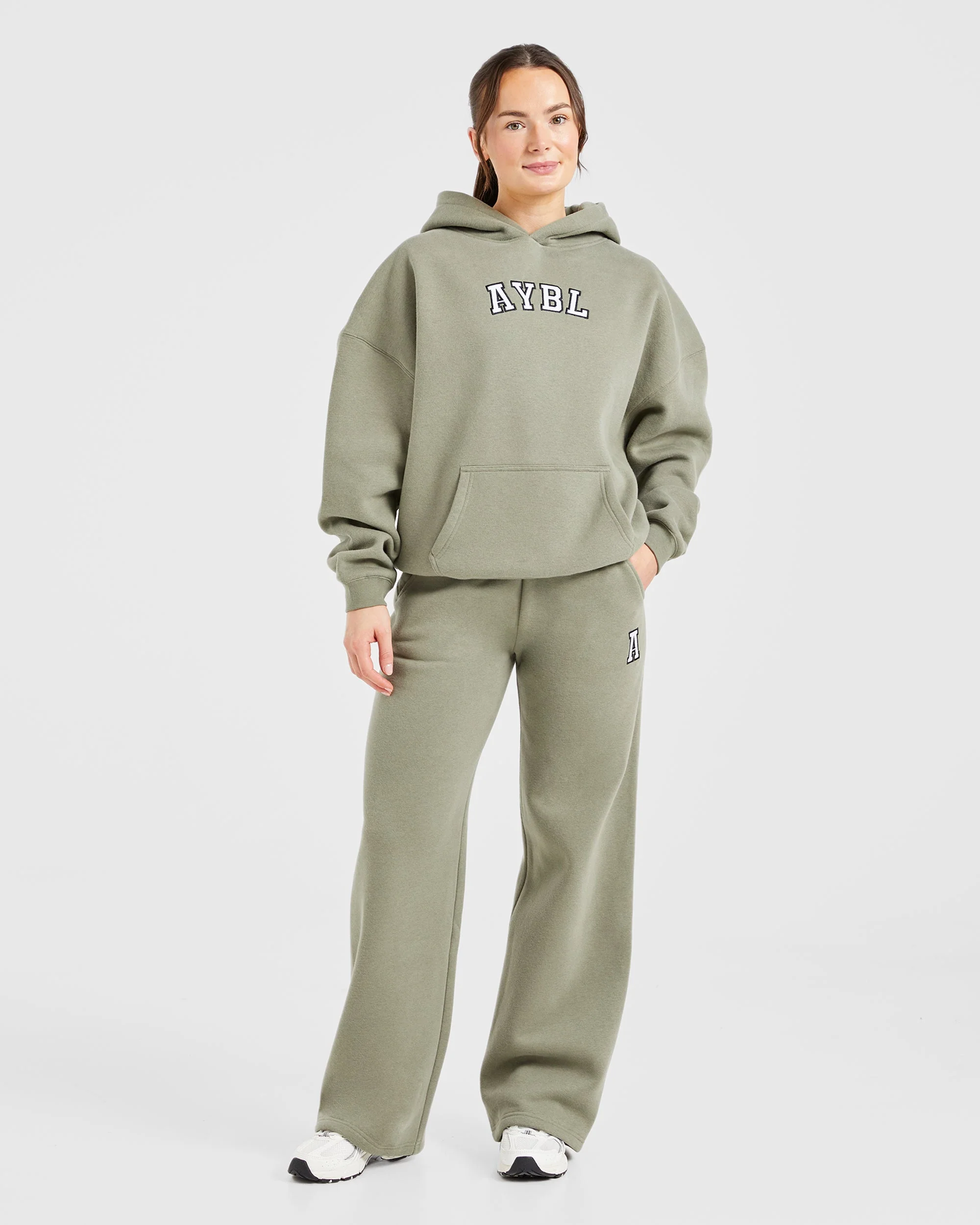 Varsity Embroidered Oversized Straight Leg Joggers - Muted Olive - Image 3