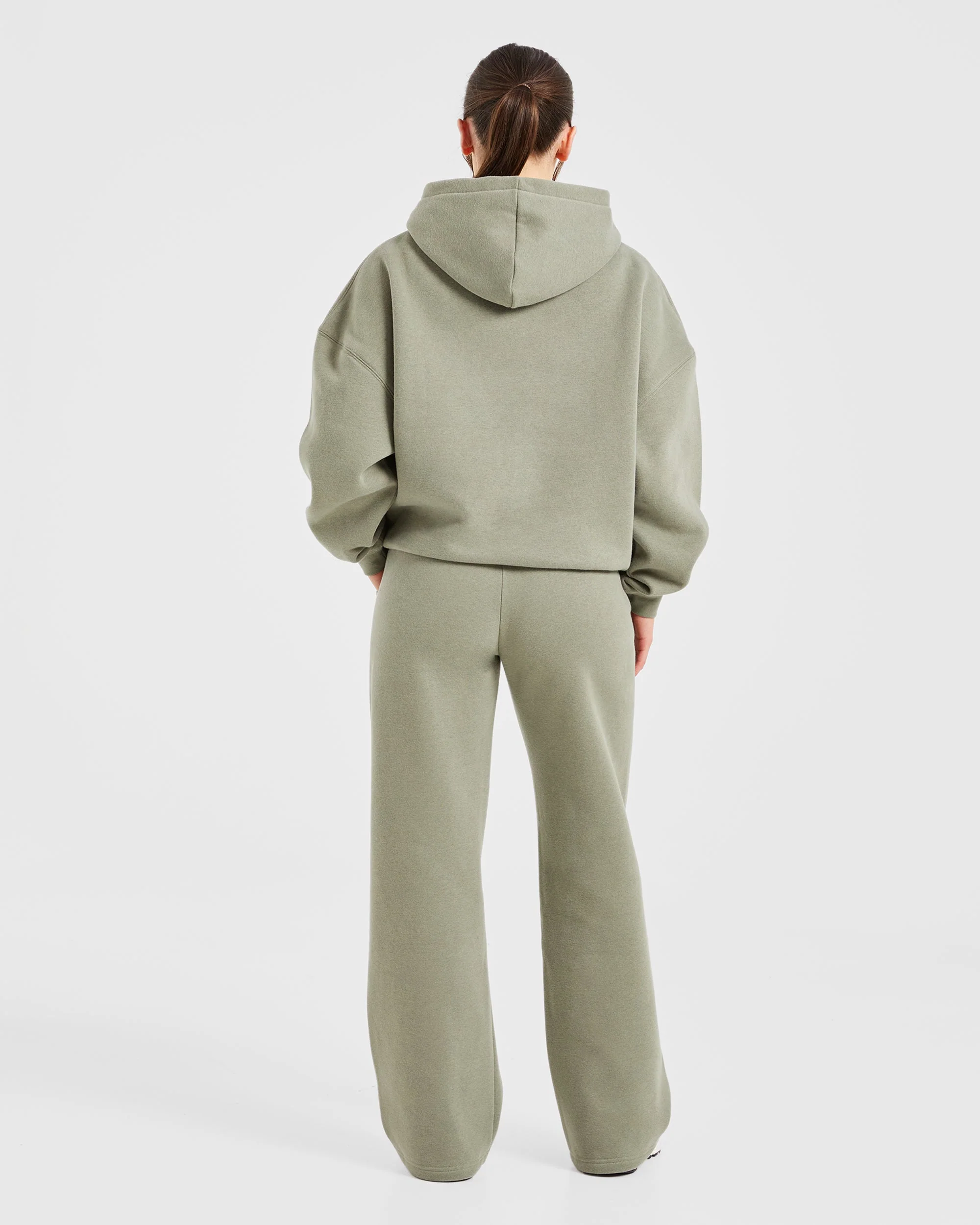 Varsity Embroidered Oversized Straight Leg Joggers - Muted Olive - Image 4