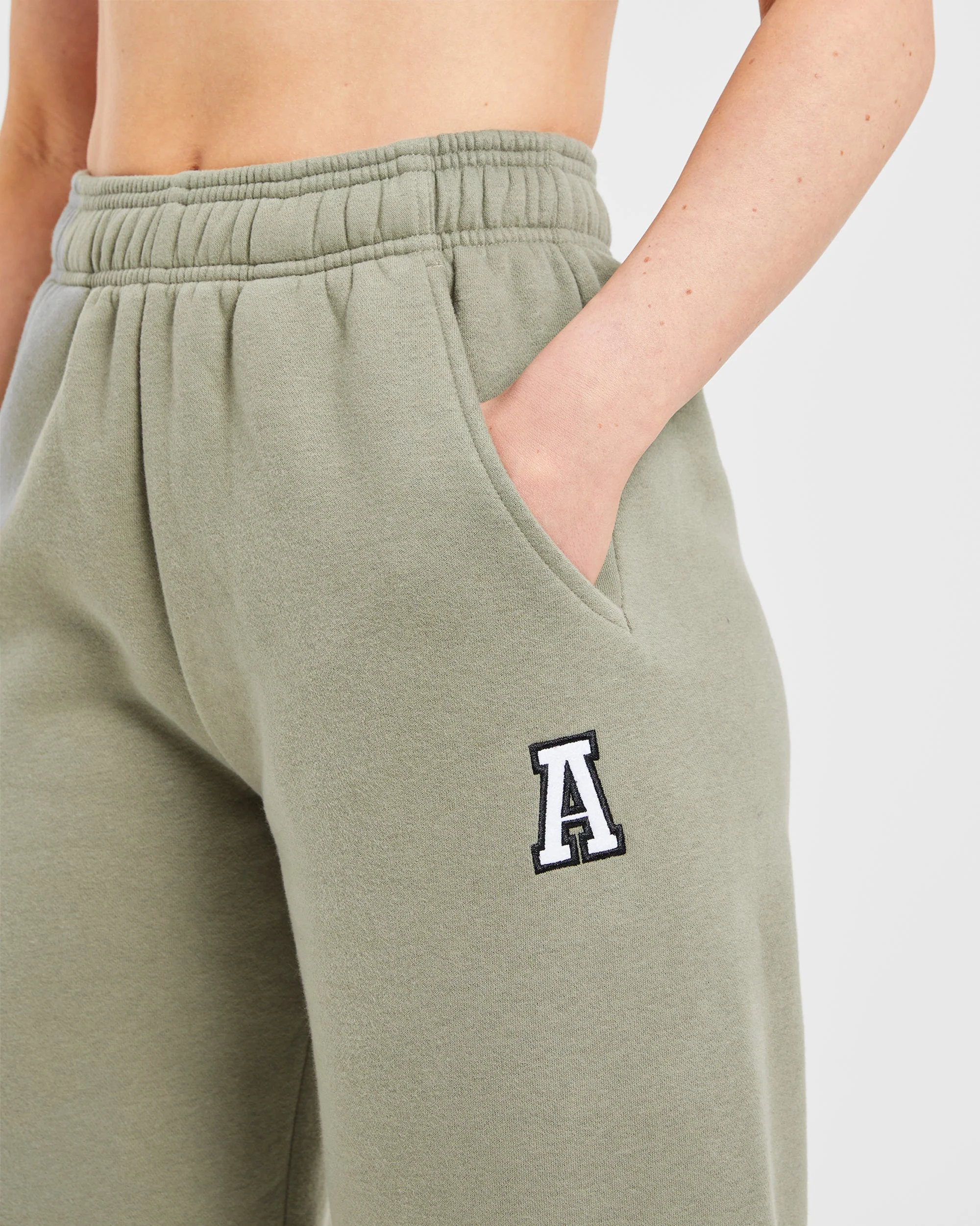 Varsity Embroidered Oversized Straight Leg Joggers - Muted Olive - Image 5