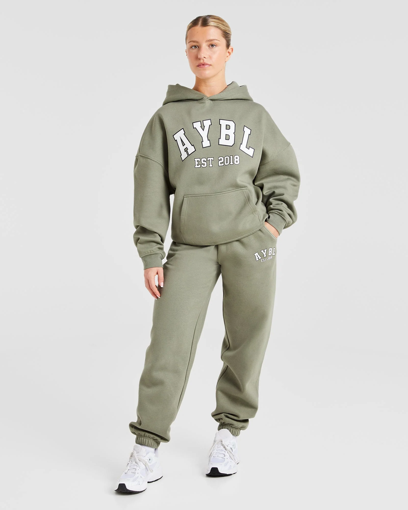 Varsity Graphic Oversized Hoodie - Muted Olive - Image 3