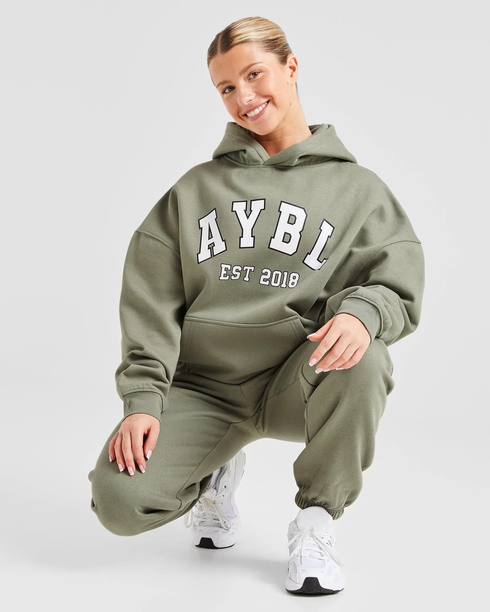 Varsity Graphic Oversized Hoodie - Muted Olive - Image 6