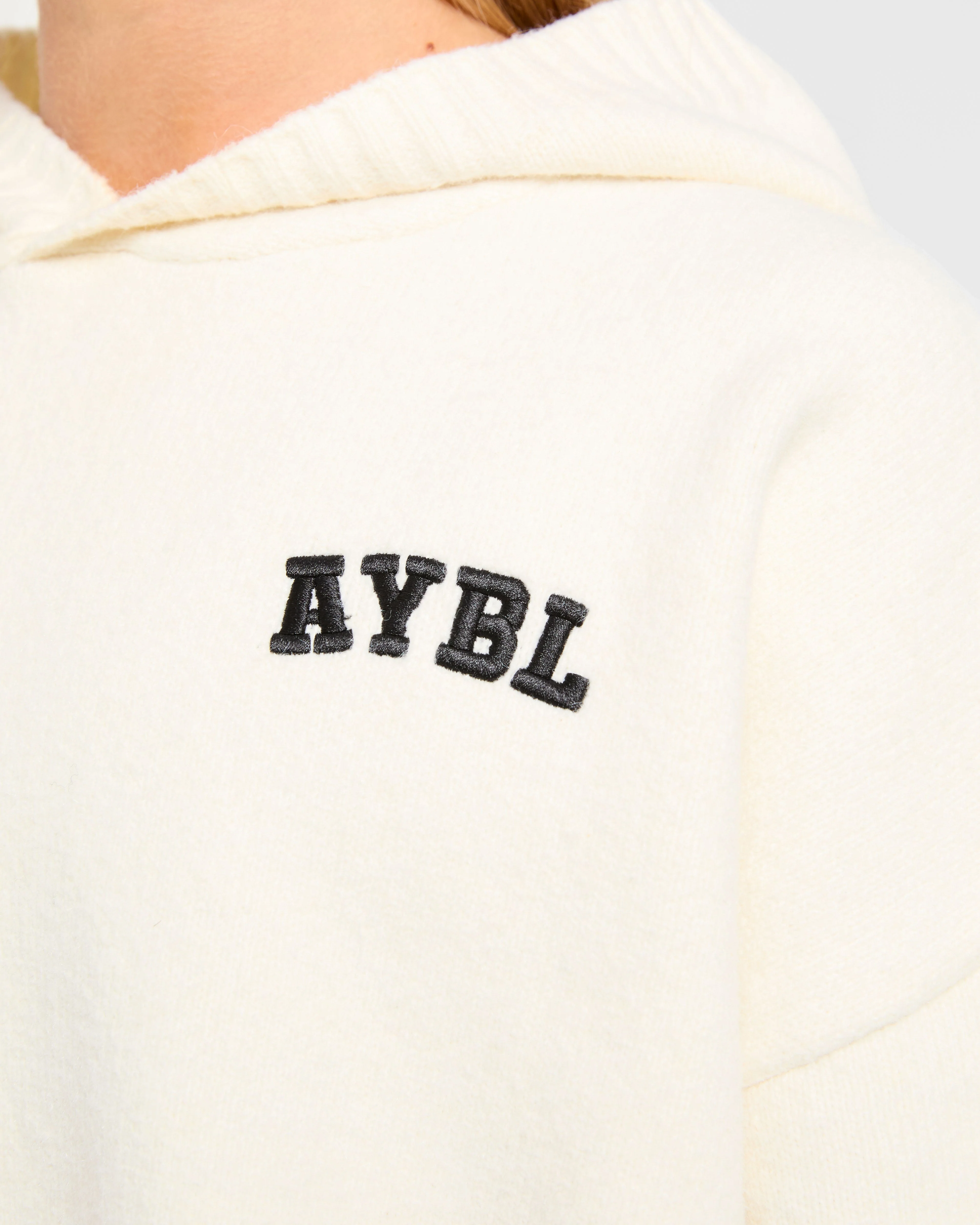Varsity Minimal Logo Oversized Knitted Hoodie - Crème - Image 5
