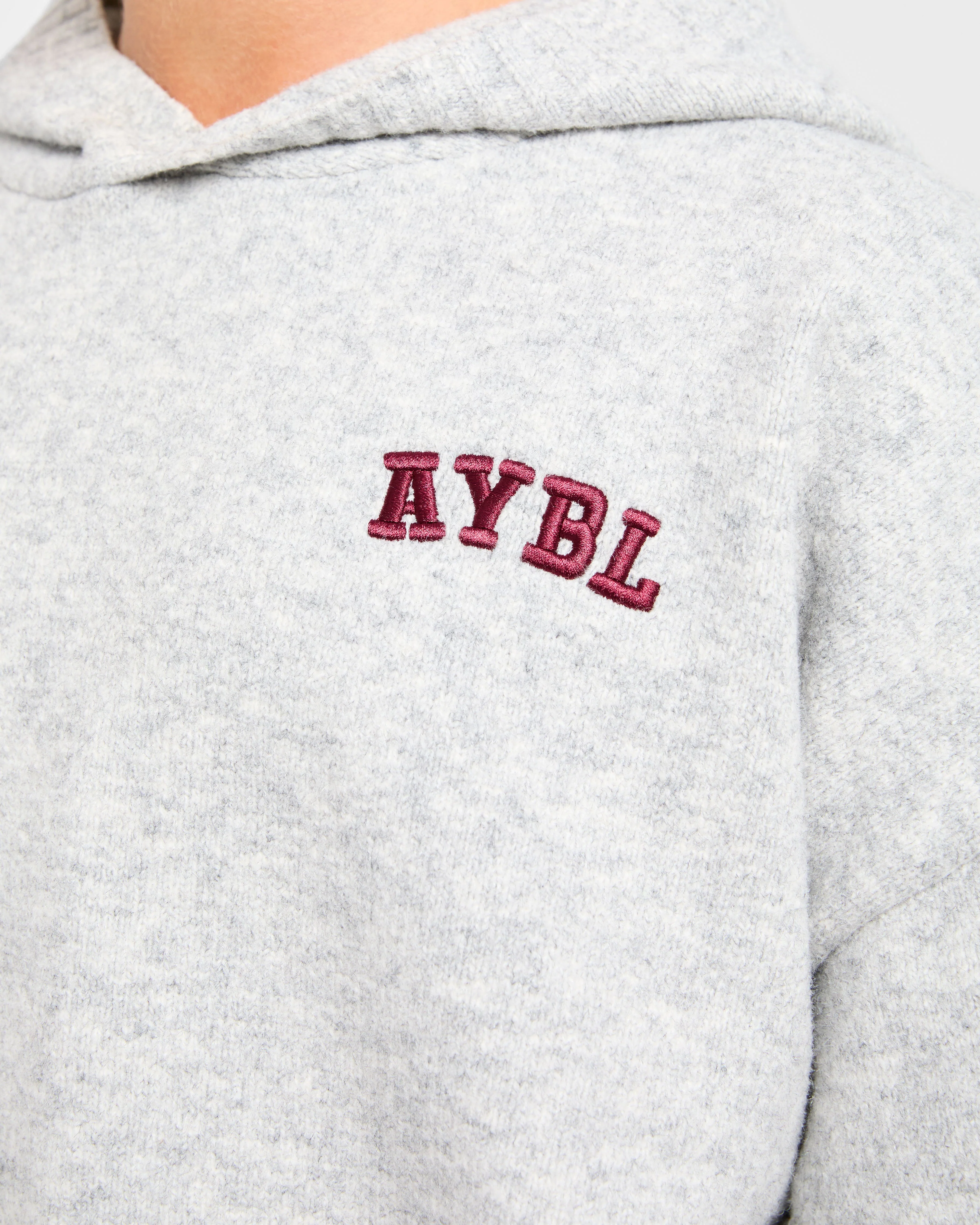 Varsity Minimal Logo Oversized Knitted Hoodie - Gris Marl/Burgundy - Image 5