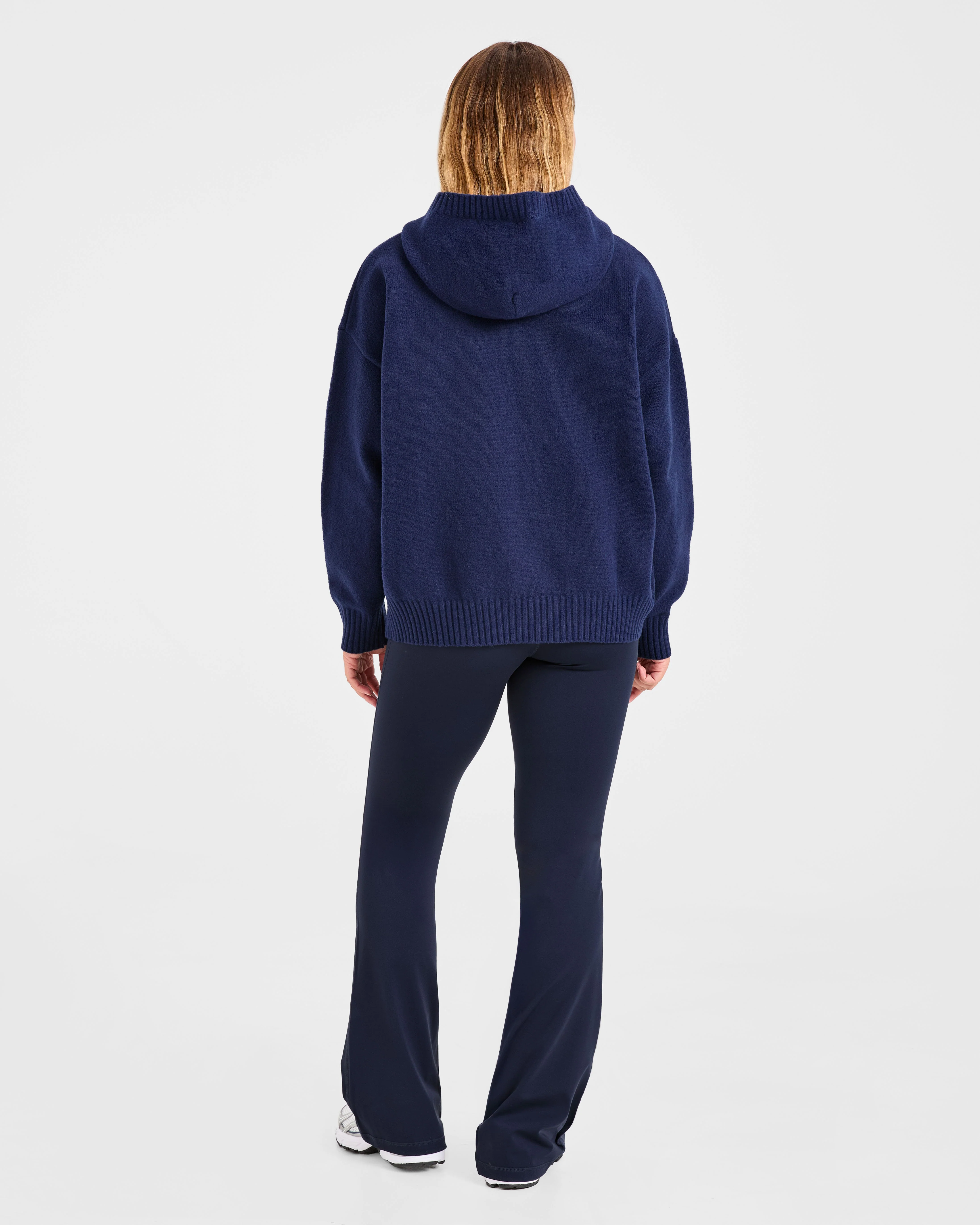 Varsity Minimal Logo Oversized Knitted Hoodie - Navy - Image 4