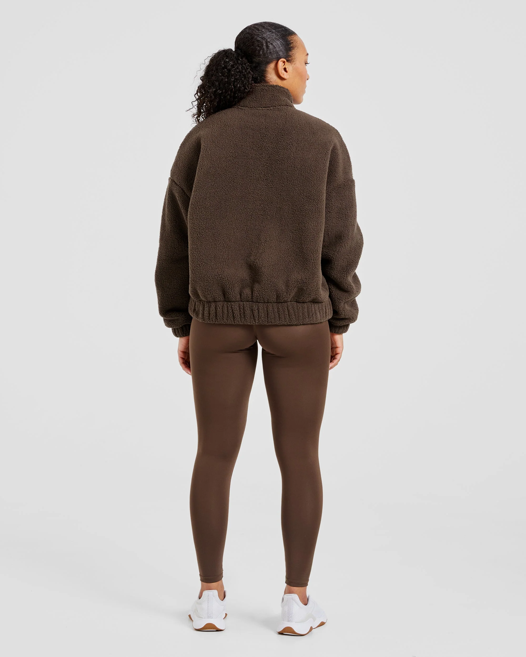 Varsity Oversized Fleece Zip Up Jacket - Cocoa Brown - Image 4