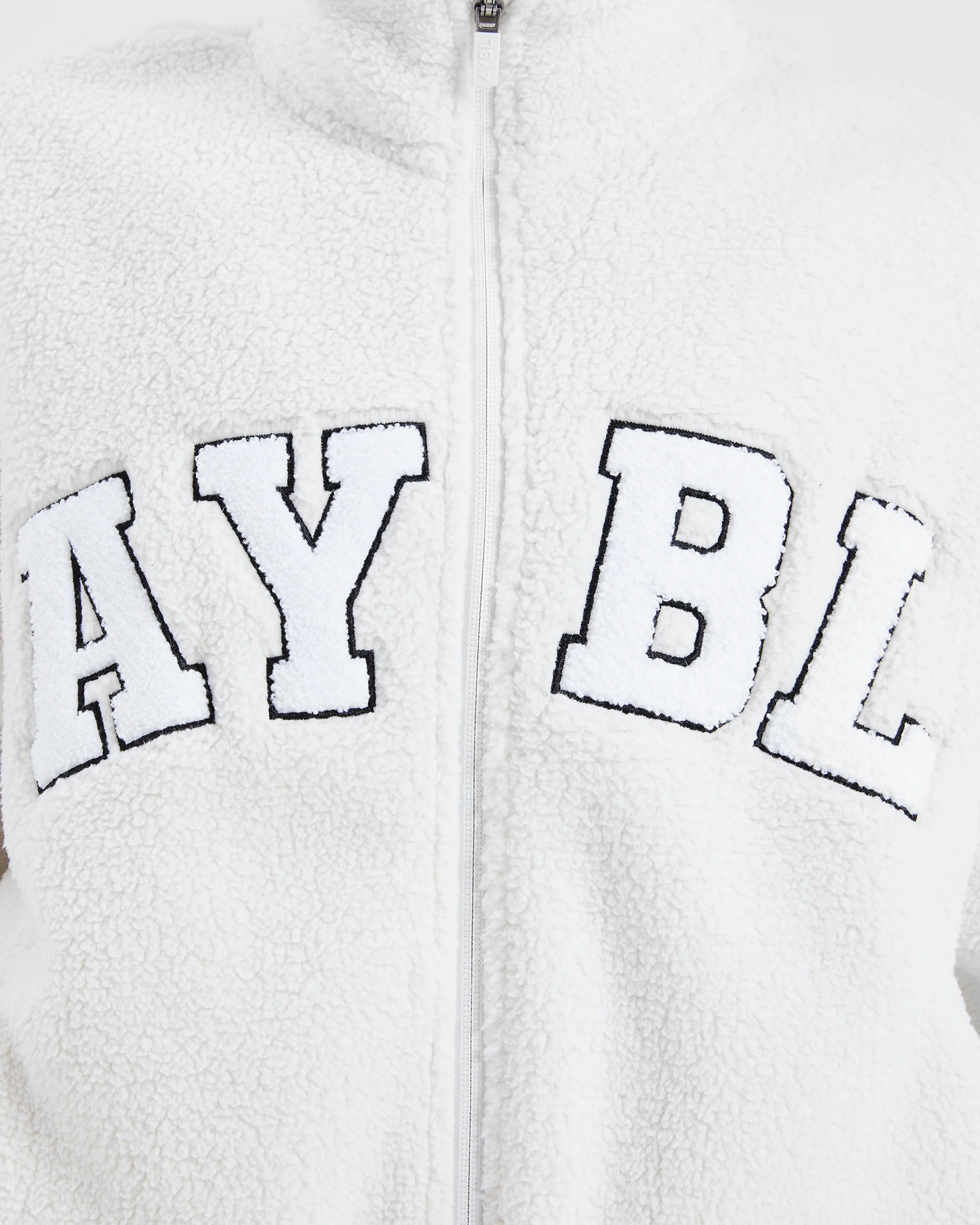 Varsity Oversized Fleece Zip Up Jacket - Cream/White - Image 6
