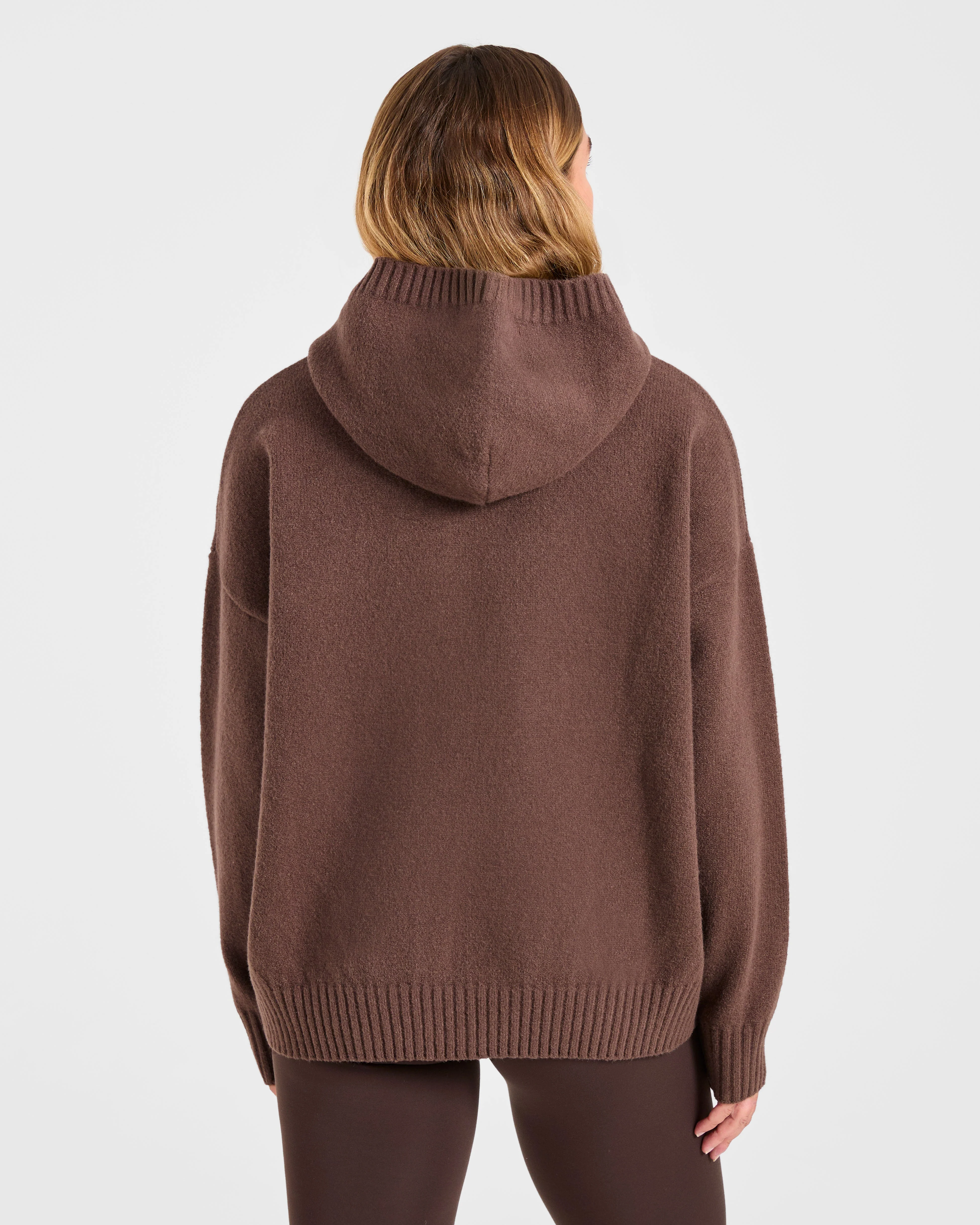 Varsity Oversized Knitted Hoodie - Marron - Image 2