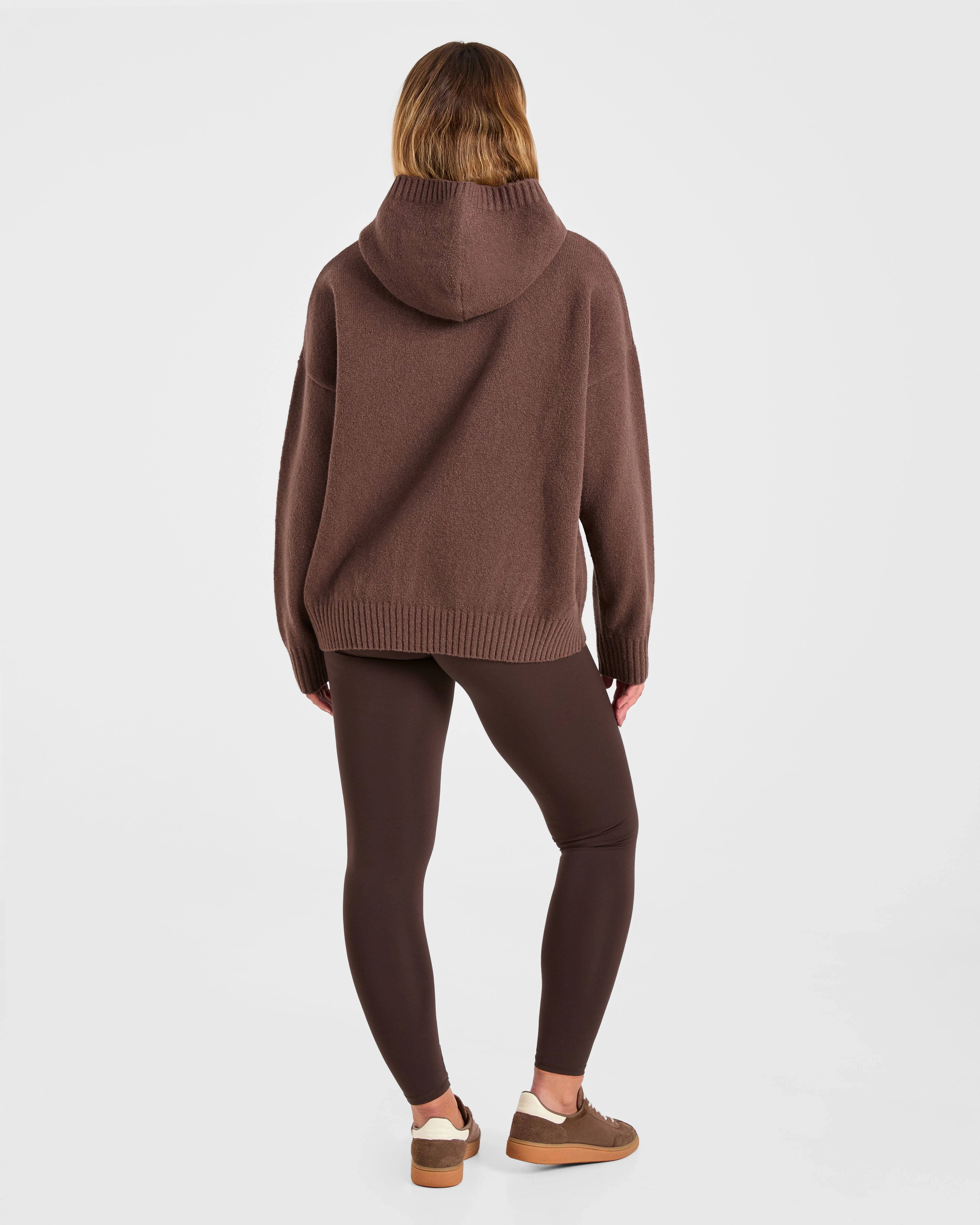 Varsity Oversized Knitted Hoodie - Marron - Image 4