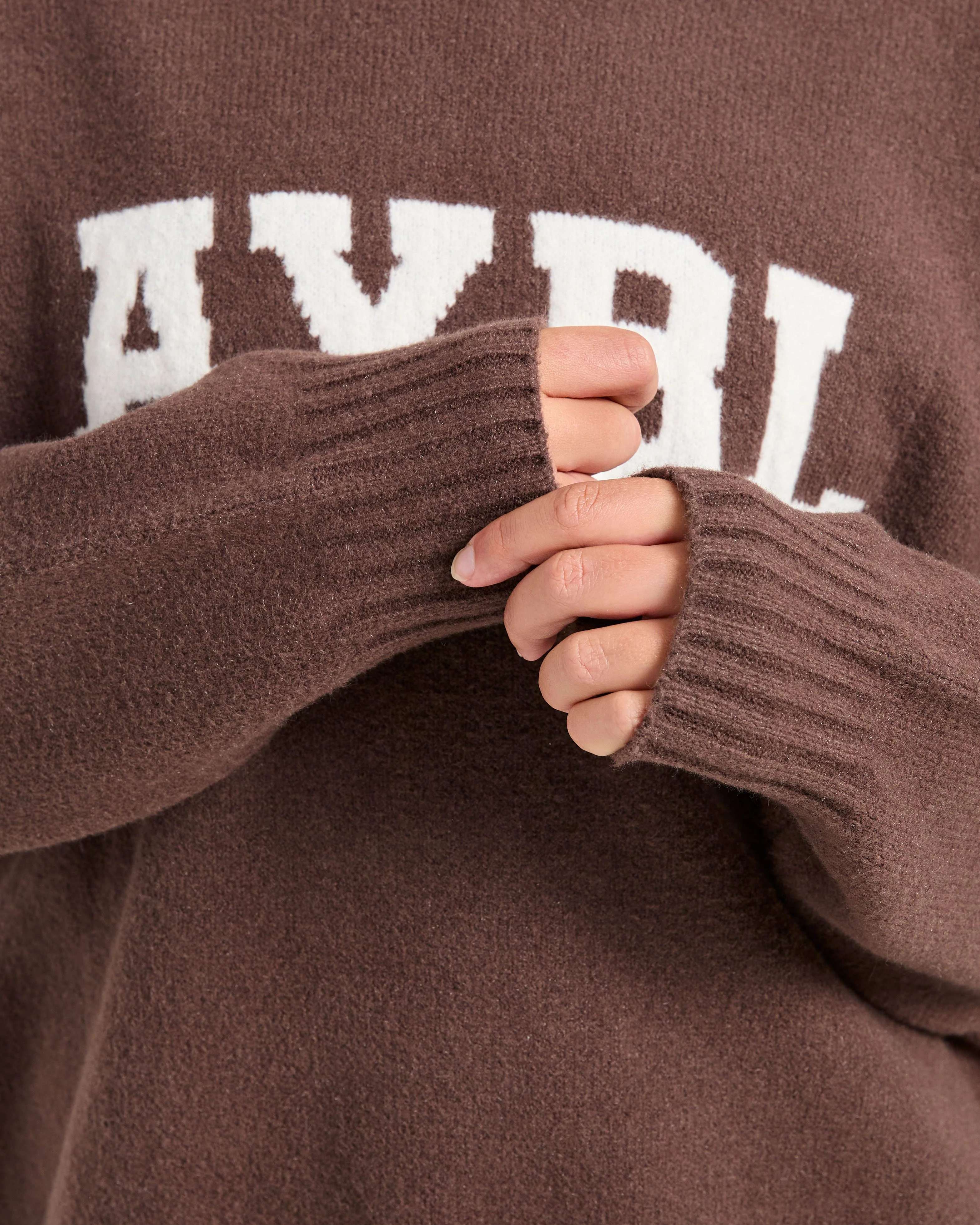 Varsity Oversized Knitted Hoodie - Marron - Image 5