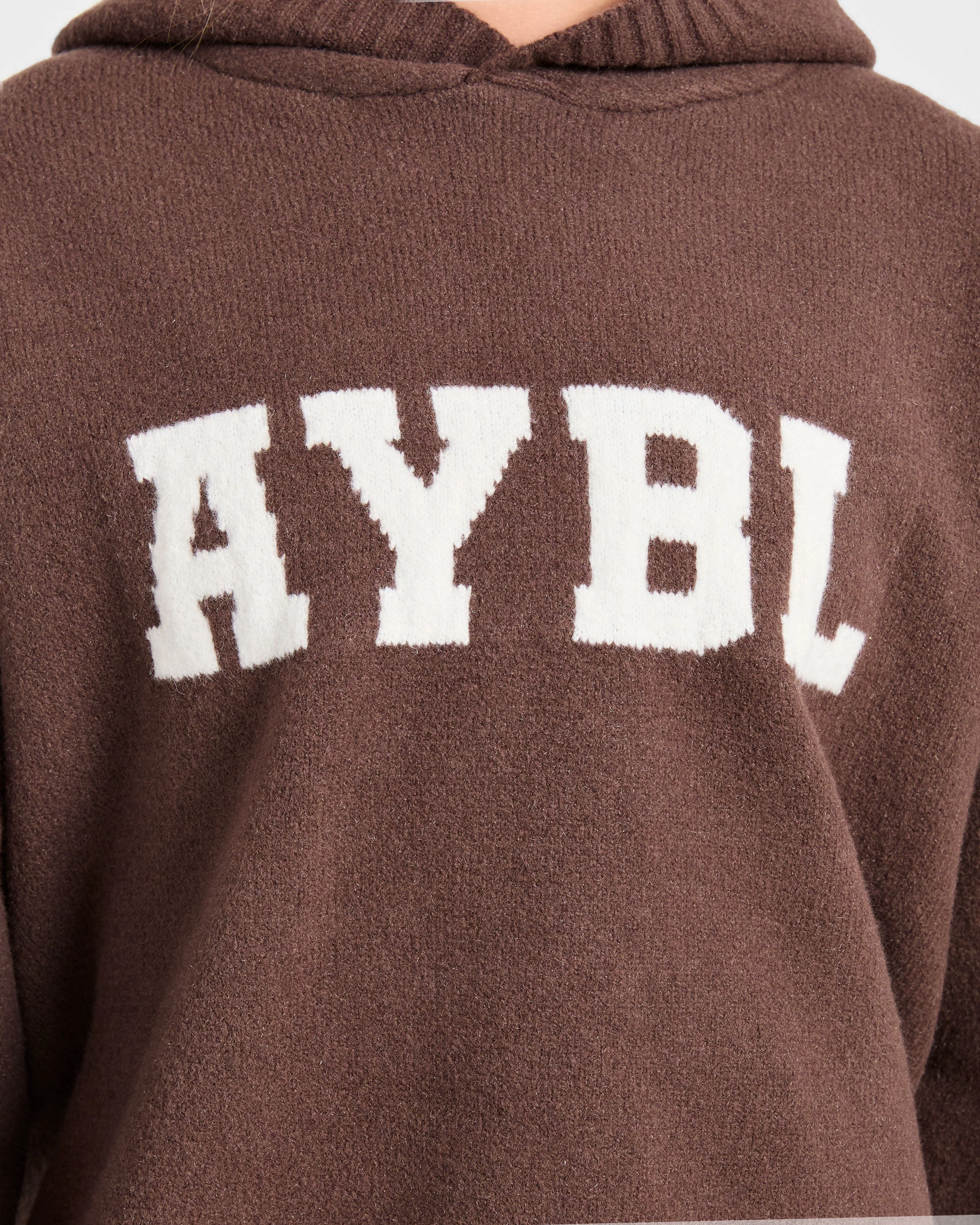 Varsity Oversized Knitted Hoodie - Marron - Image 6
