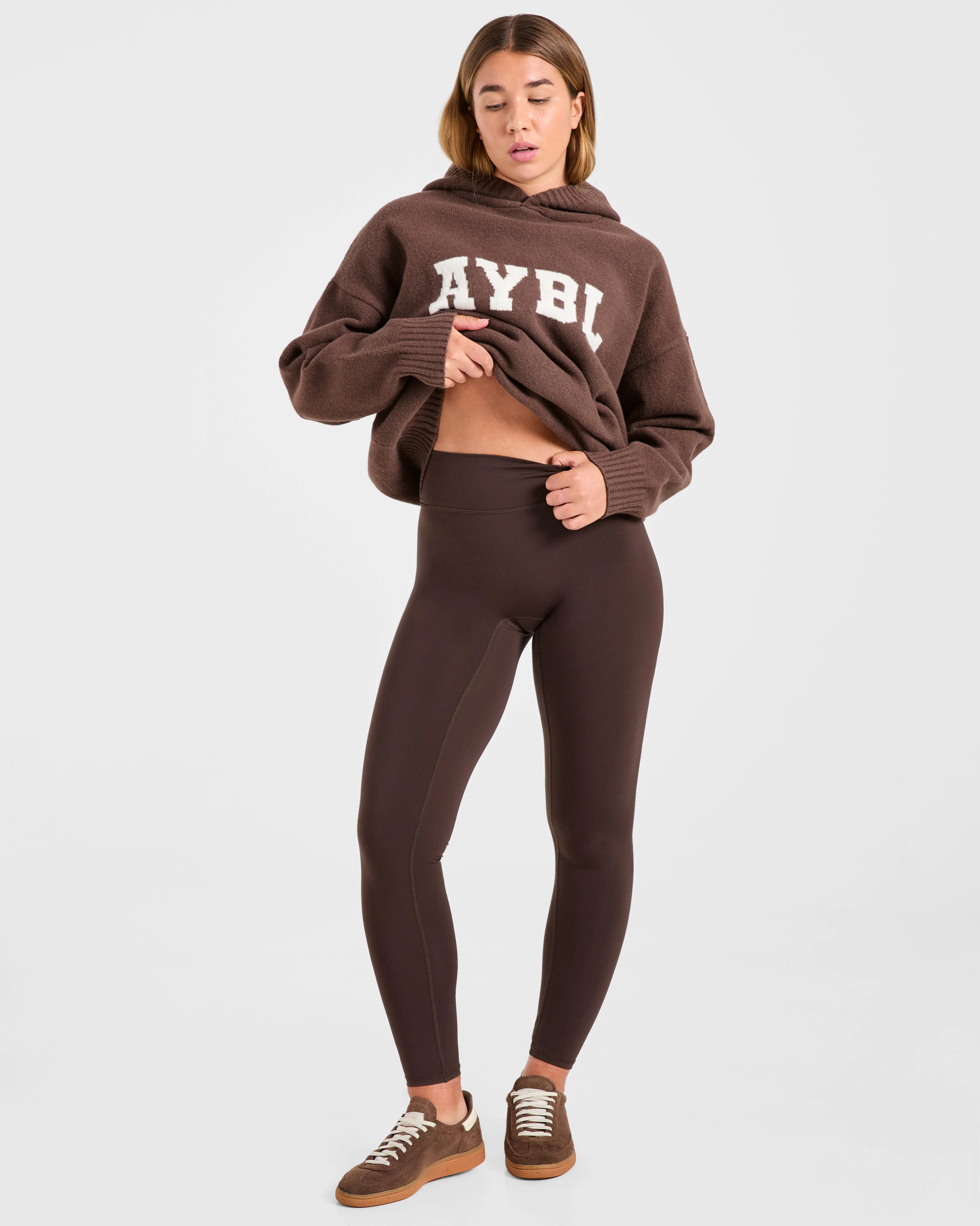 Varsity Oversized Knitted Hoodie - Marron - Image 7