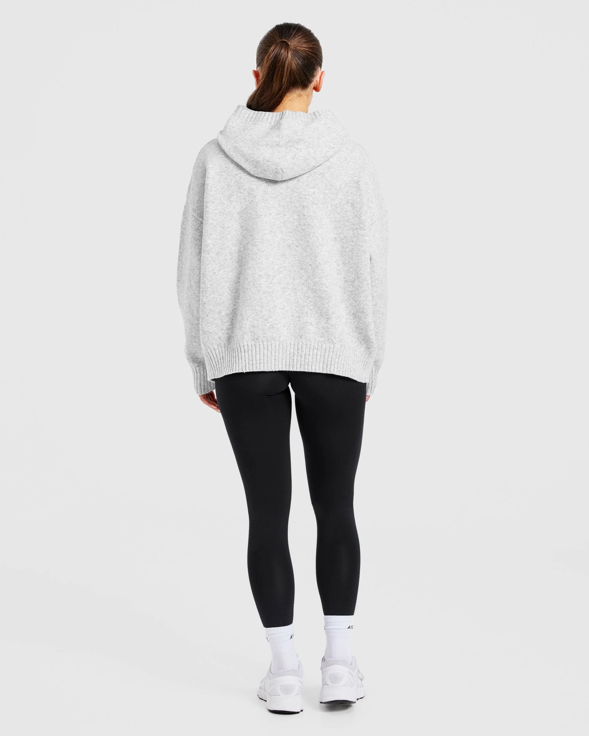 Varsity Oversized Knitted Hoodie - Grey Marl - Image 4