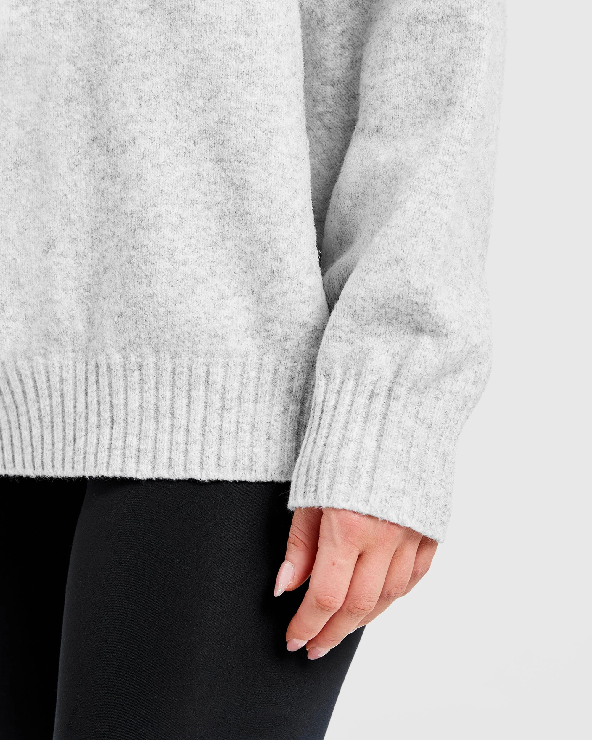 Varsity Oversized Knitted Hoodie - Grey Marl - Image 6