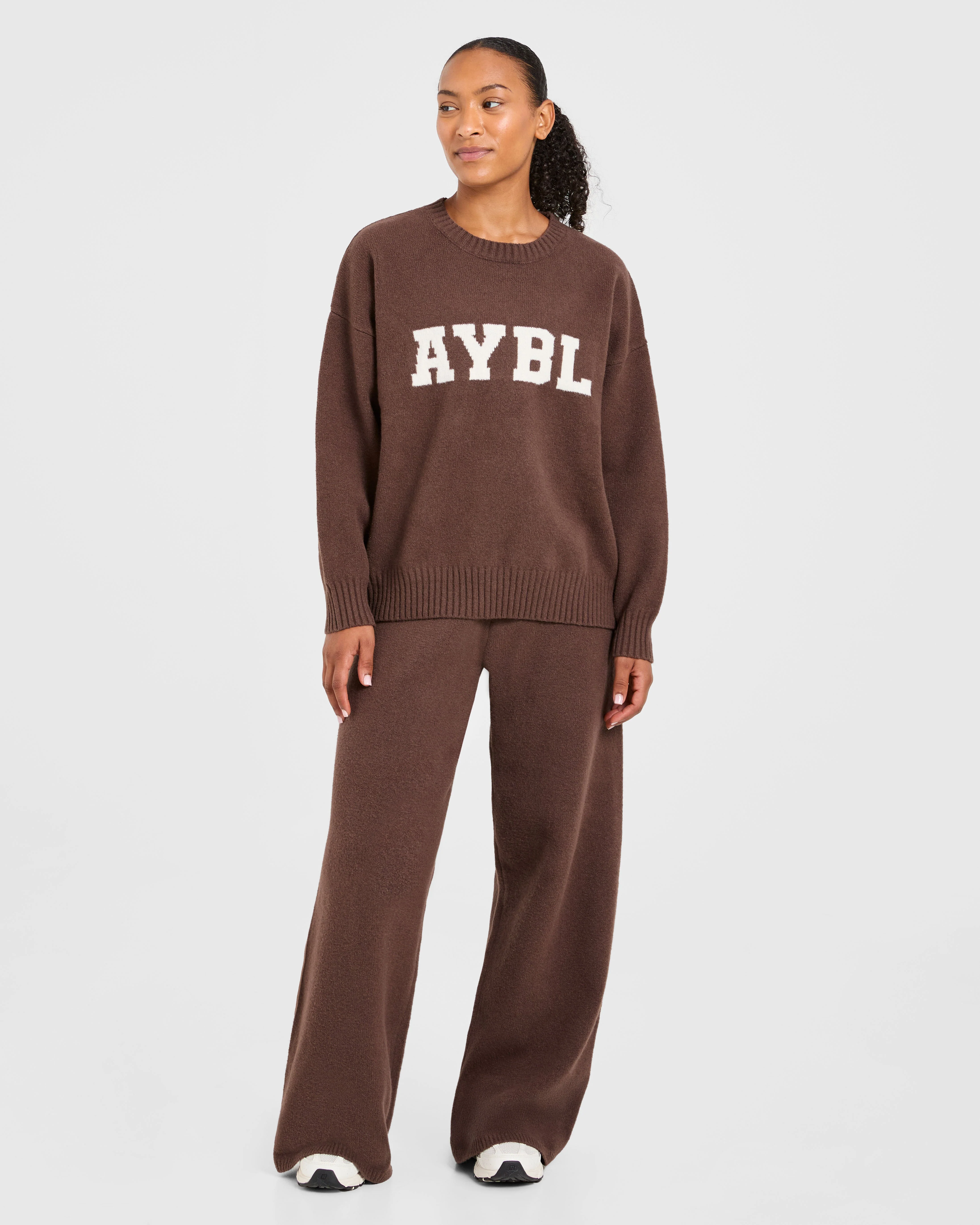 Varsity Oversized Knitted Joggers - Marron - Image 3