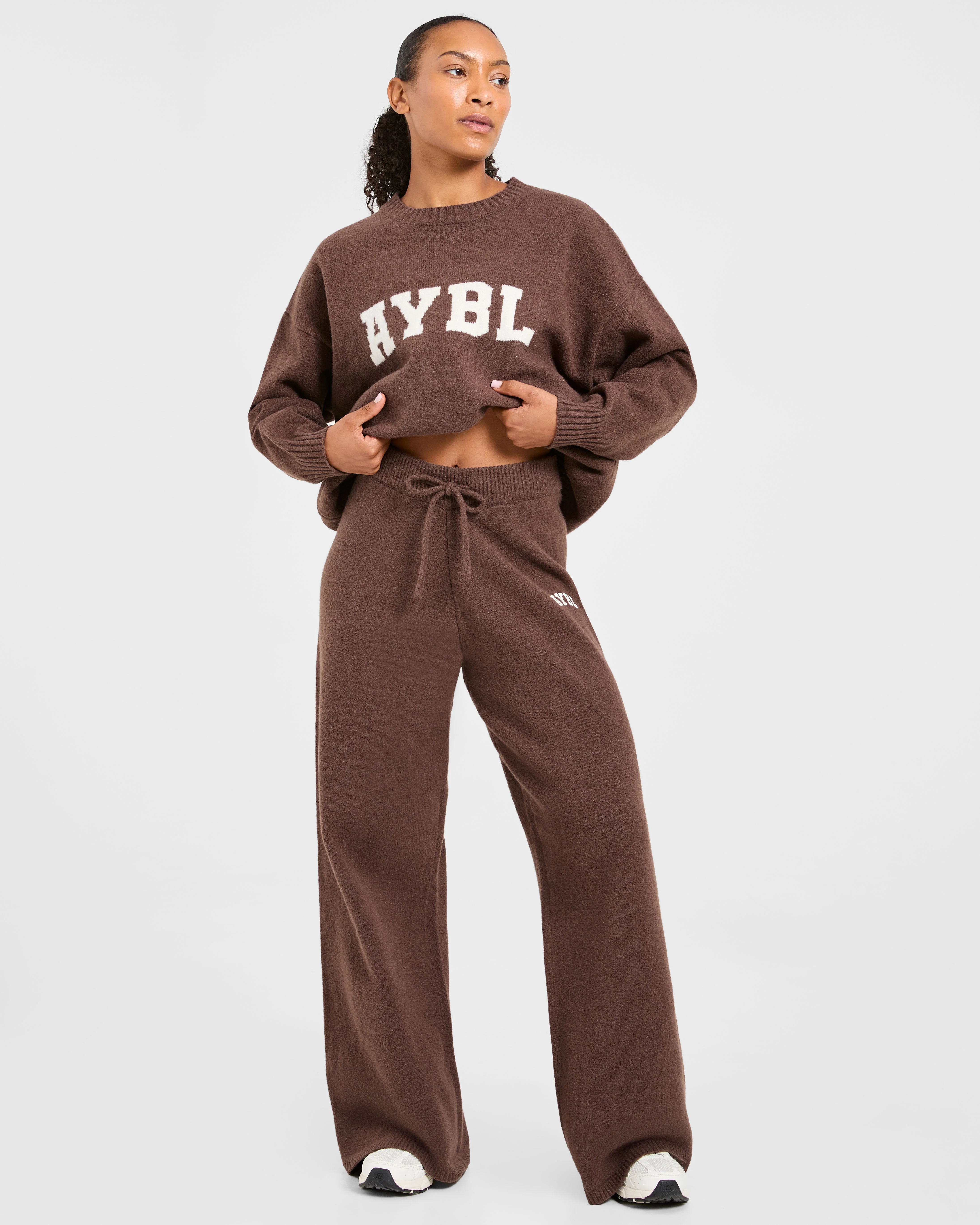 Varsity Oversized Knitted Joggers - Marron - Image 7