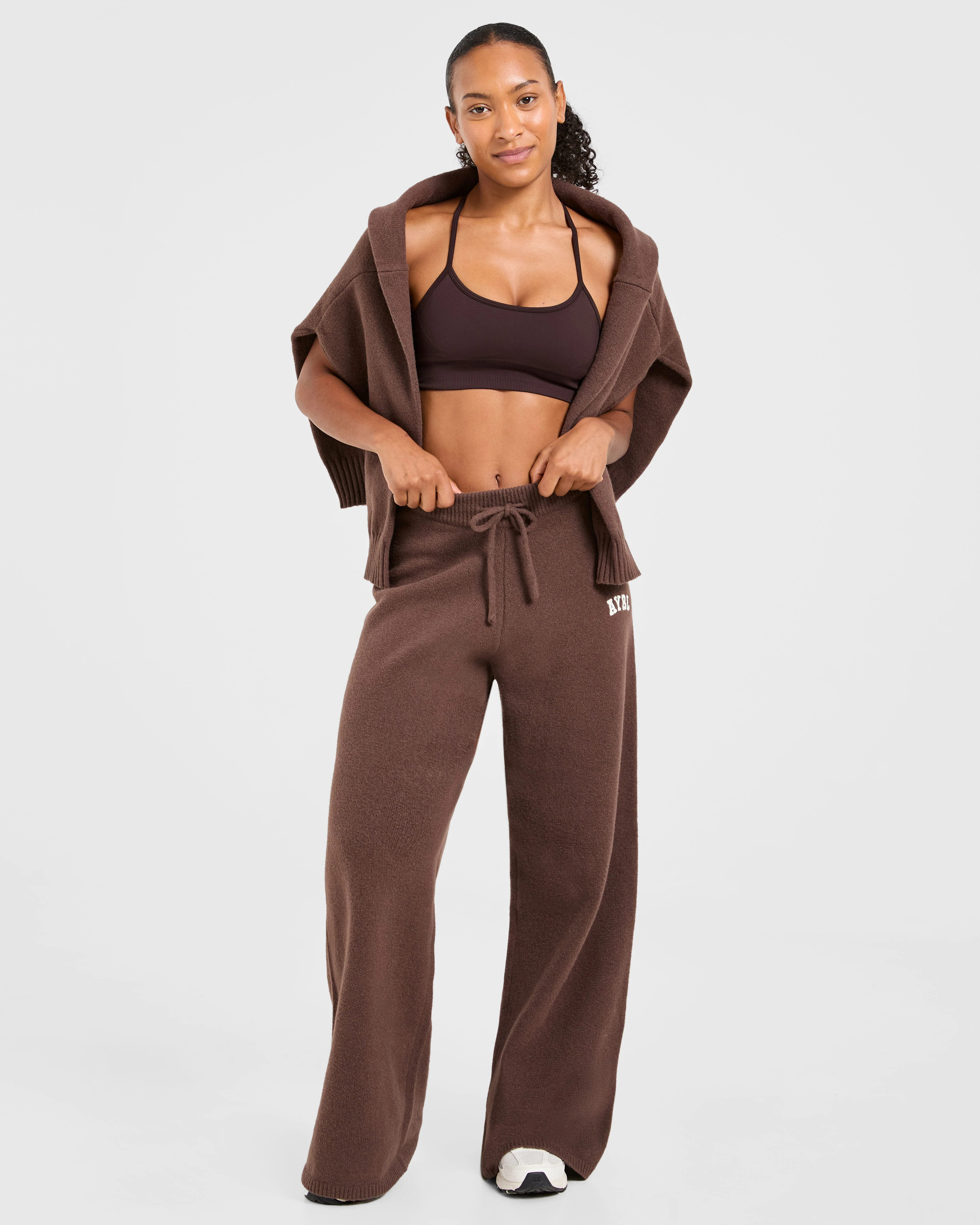 Varsity Oversized Knitted Joggers - Marron - Image 8